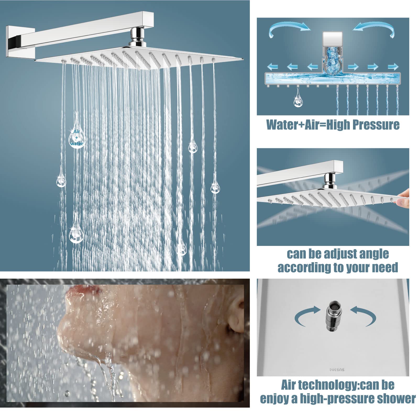Luxury Aolemi Rainfall Shower System - 10 Inch Polish Chrome Shower Head Combo Set with Tub Filler, Handheld Shower & Wall Mount Mixer Faucet | Perfect for Modern Bathroom Renovation & Spa-Like Shower Experience