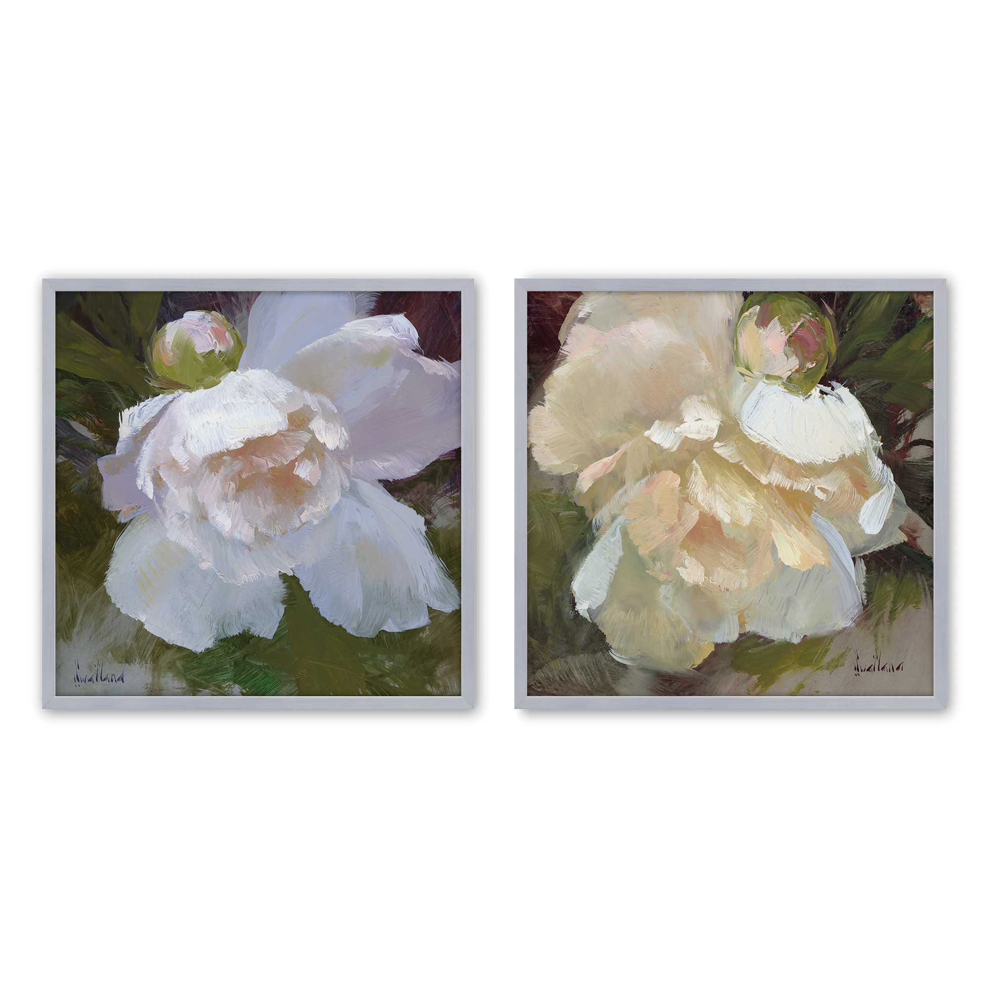 Elegant White Peony Flower Art Prints - Set of 2, Framed Wall Decor for Living Room, Bedroom & Office - Perfect for Home Decor & Wedding Gifts
