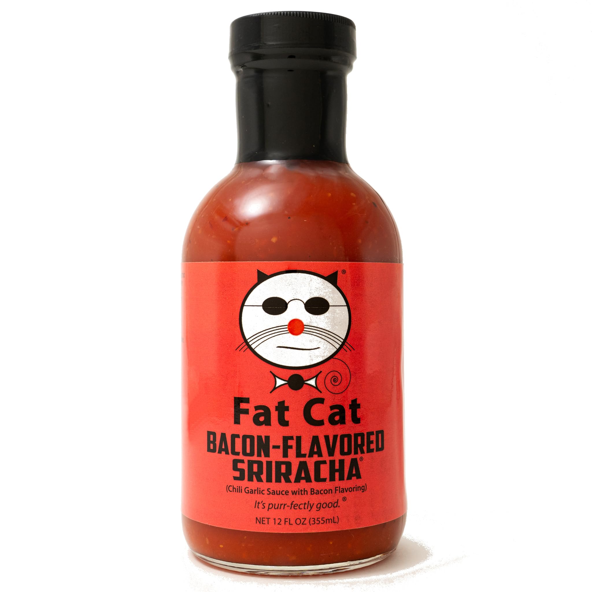 Fat Cat 'Bacon-Flavored Sriracha' Hot Sauce - 12 oz Bottle | Spicy Bacon Sriracha Sauce for Burgers, Wings & Tacos | Gourmet Hot Sauce for BBQ & Cooking