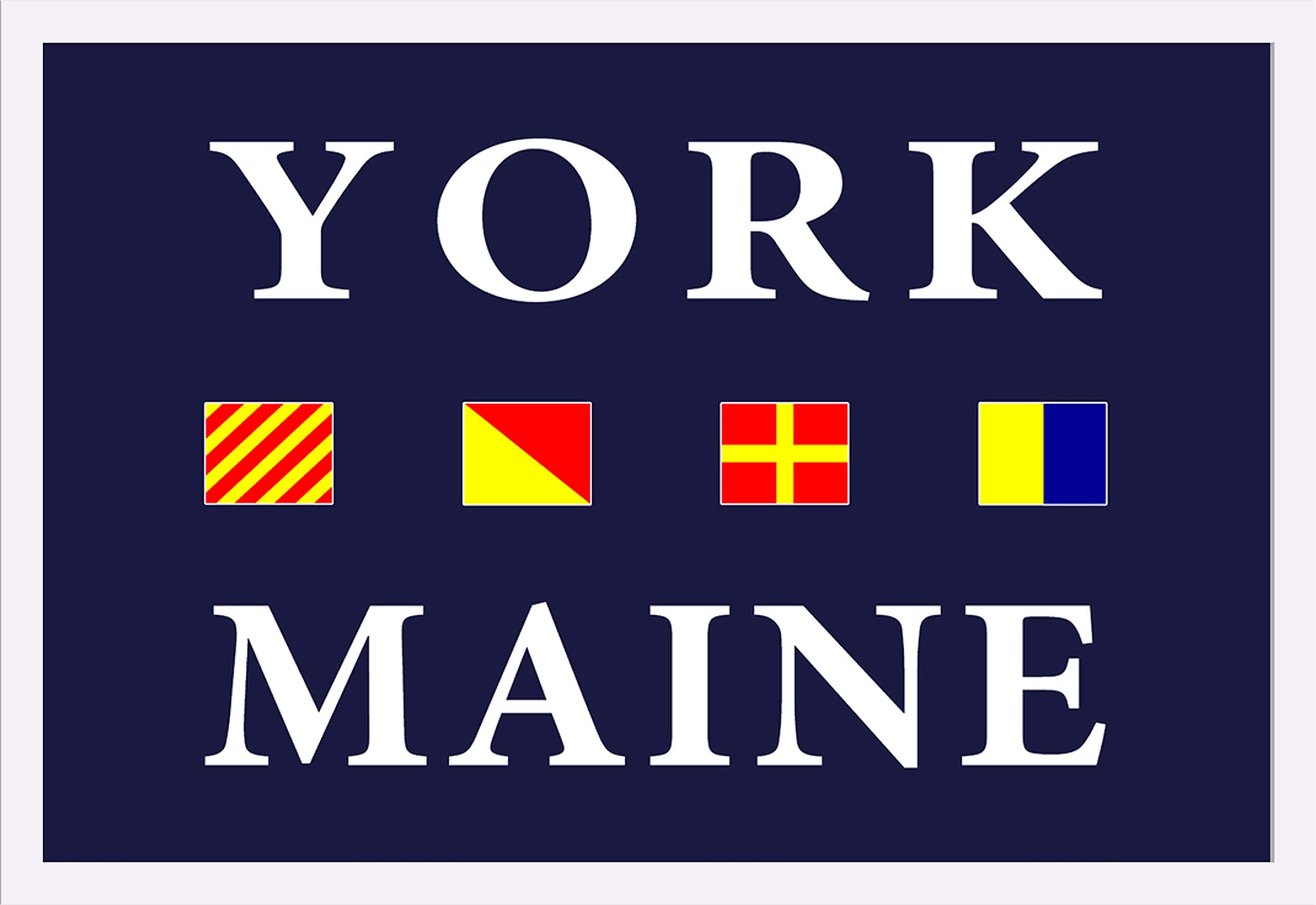 York, Maine Nautical Flags 32823 - 36x24 Giclee Art Print, Gallery Framed in White Wood - Perfect for Coastal Home Decor, Beach House Wall Art & Nautical Themed Rooms