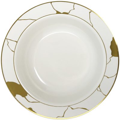 Elegant Cream & Gold Round Plastic Plates - Marble Design for Parties, Weddings & Home Decor - Durable & Stylish Disposable Dinnerware