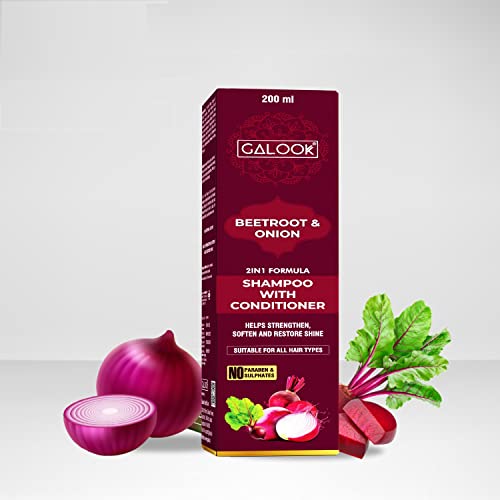 Galook Onion Beetroot Shampoo with Conditioner for Hair Growth & Hair Loss Prevention - Infused with Red Onion Seed Oil & Black Seed Oil Extract | Strengthens Hair & Reduces Breakage for Thicker, Healthier Locks | Ideal for Daily Use & Scalp Care Routine