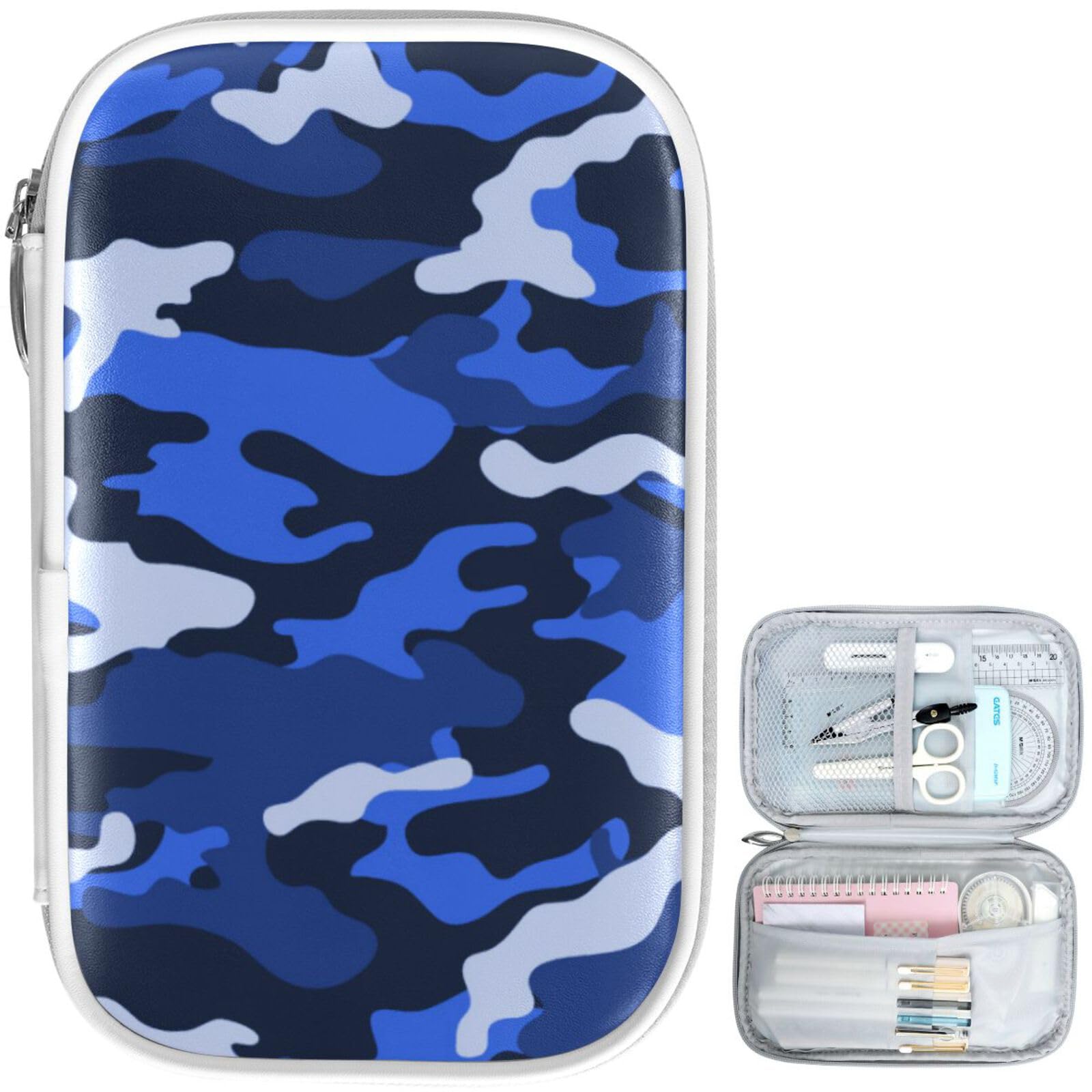 ZZKKO Blue Camouflage Pencil Case with Zipper - School & Office Stationery Organizer for Pens, Pencils, Makeup & Cosmetics - Perfect for Students, Teachers & Professionals