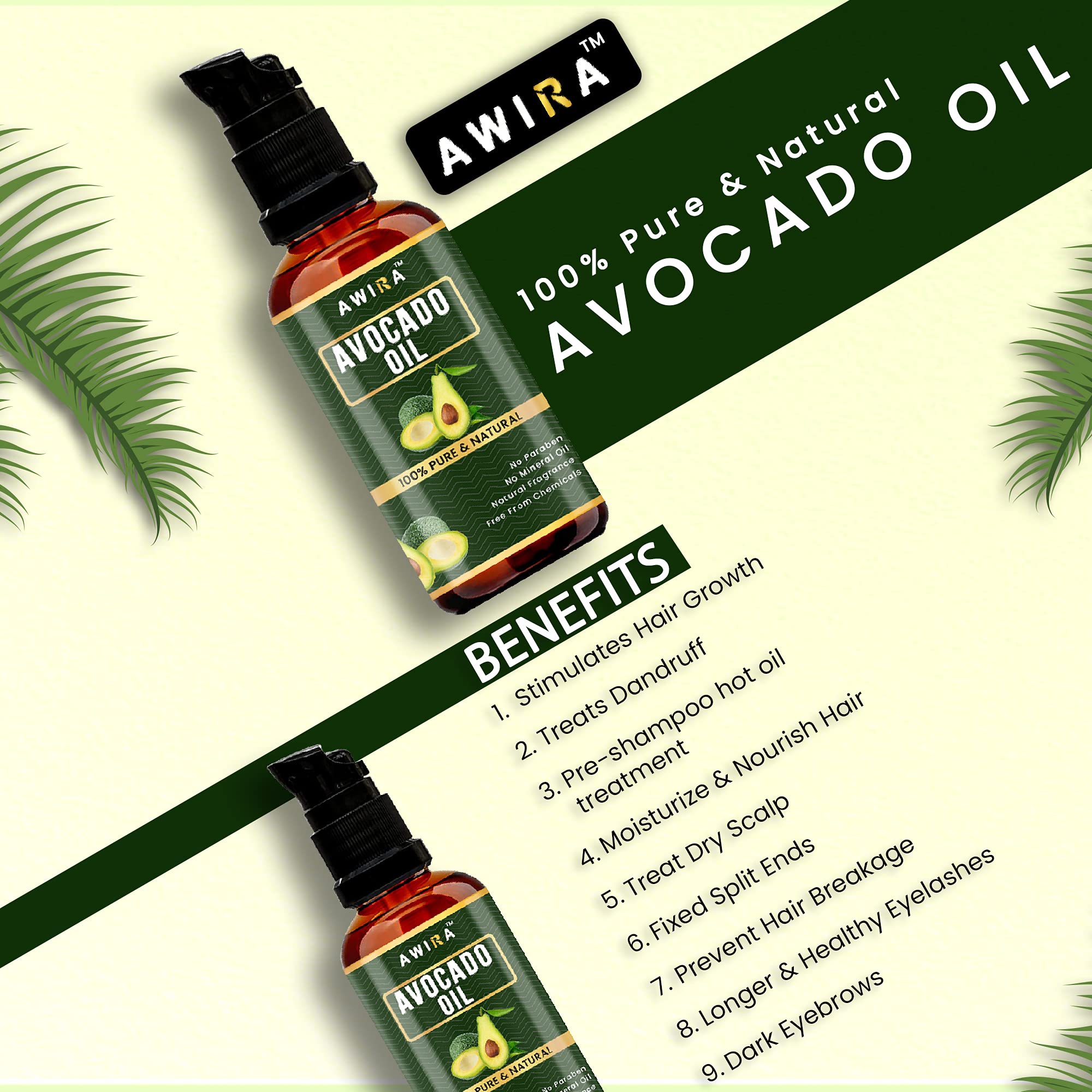 Awira Cold Pressed Avocado Oil - 100% Pure Natural Hair, Skin & Face Moisturizer - 30ml for Massage, DIY Beauty & Aromatherapy