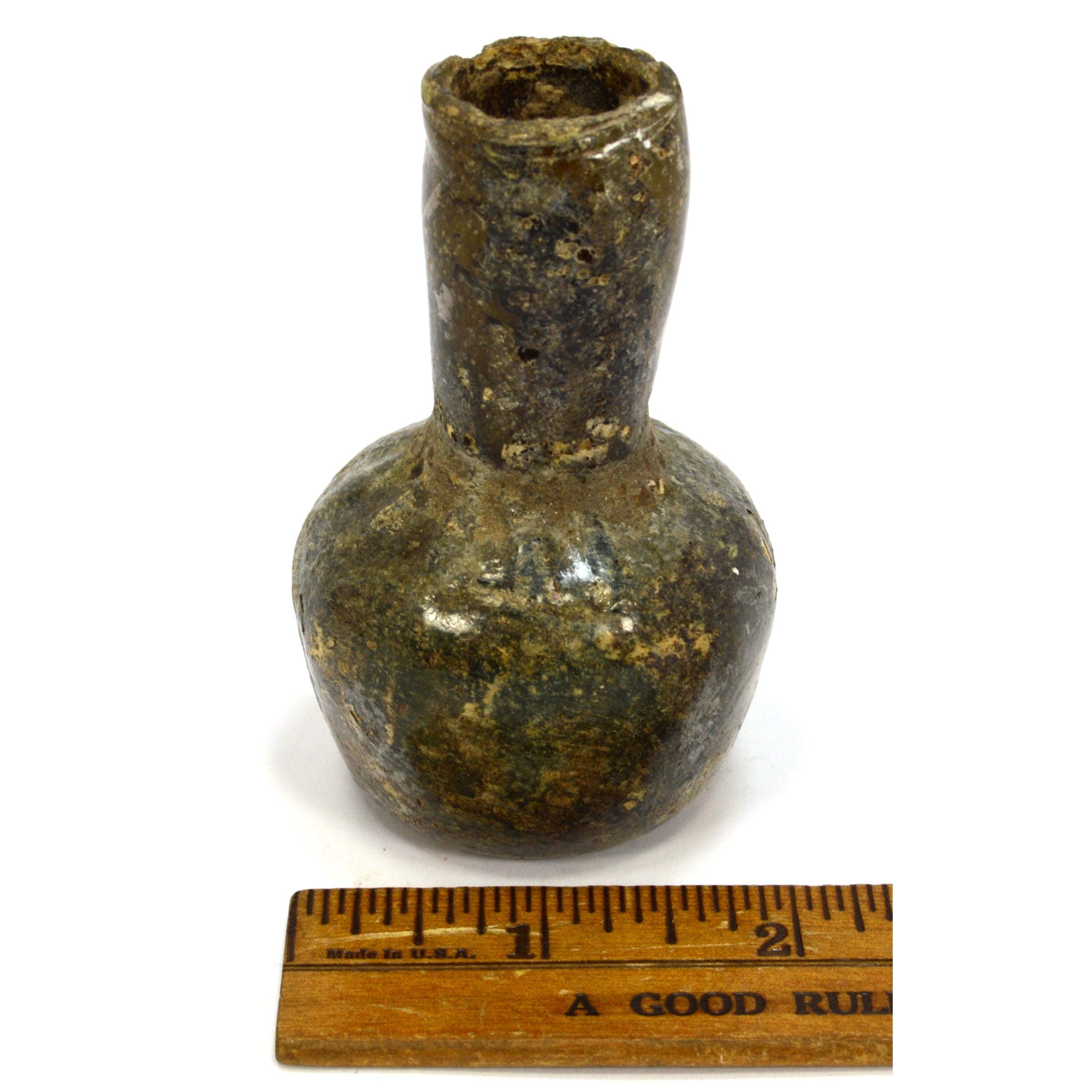 Ancient Roman Free-Blown Glass Flask Bottle Vessel 3.25