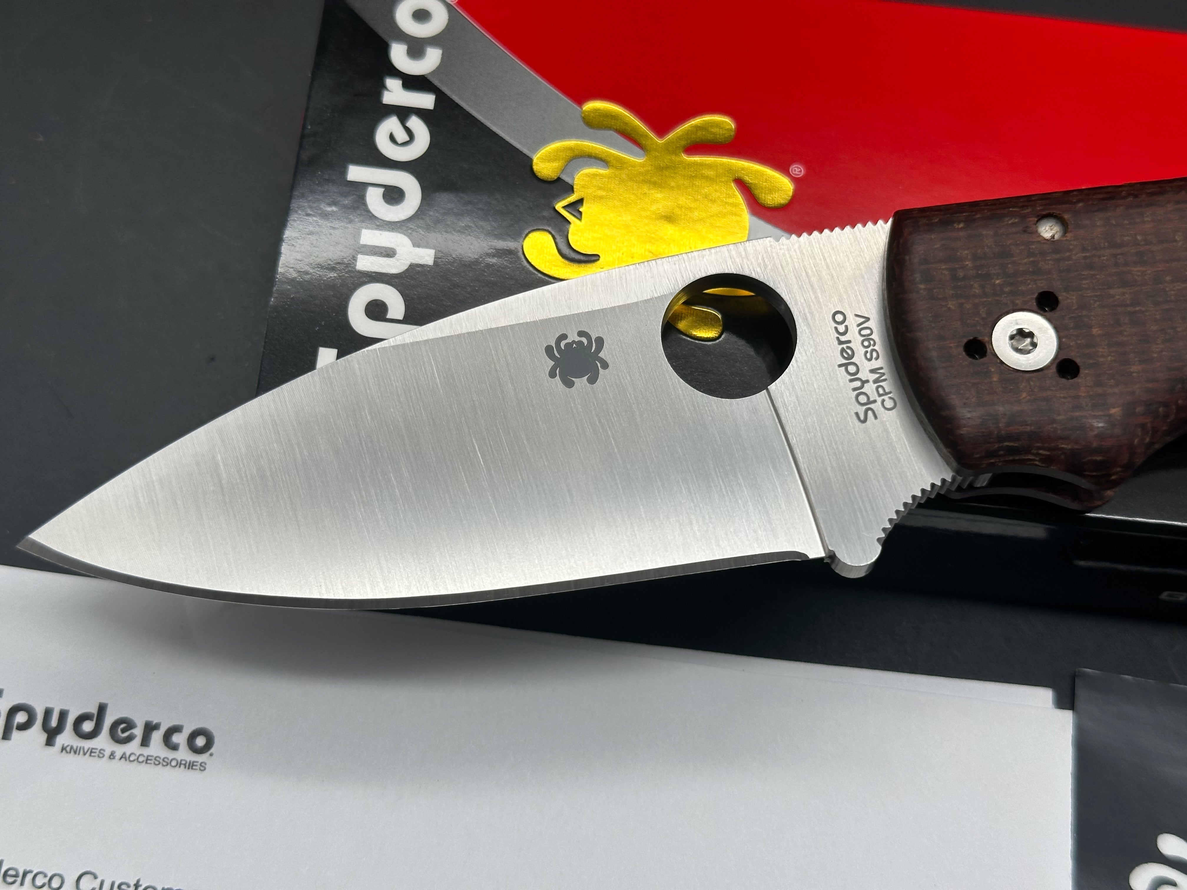Spyderco Shaman Folding Knife with Burlap Micarta Handle & S90V Blade - Knife Center Exclusive for Outdoor, Camping, and EDC Use