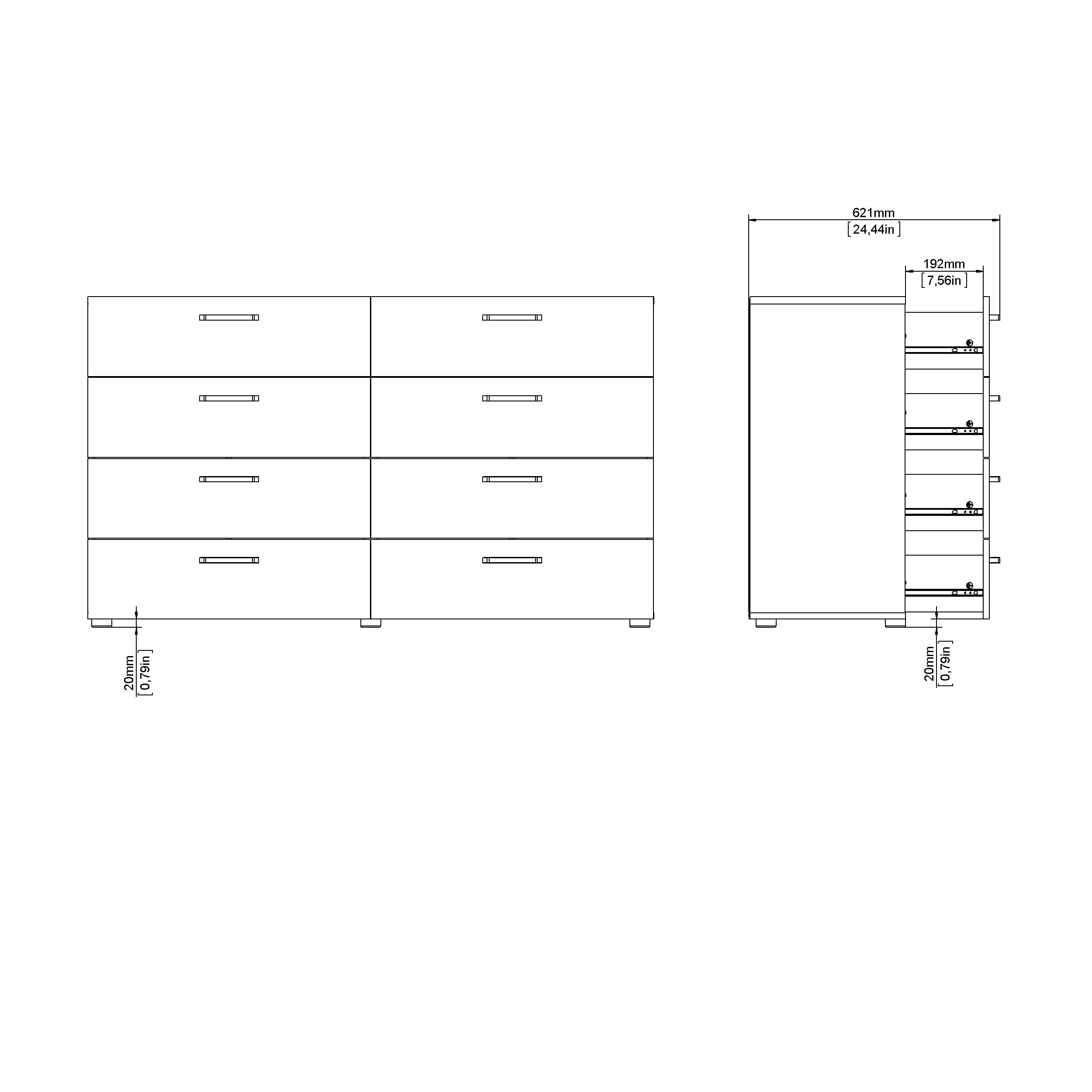 Tvilum 8-Drawer Double Dresser in Dark Chocolate - Modern Bedroom Storage Solution for Clothes, Linens & Accessories