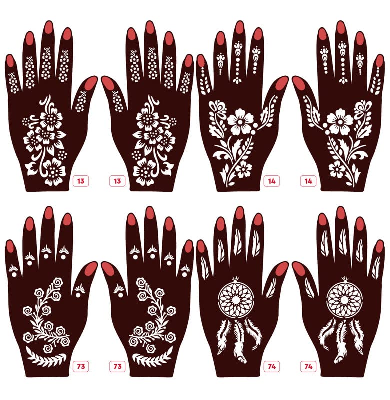 APCUTE Henna Tattoo Stickers for Hands - 8-Piece Full Hand Mehndi Design Stencils Kit for Women, Girls & Kids | Easy DIY Temporary Body Art | Perfect for Weddings, Festivals & Parties