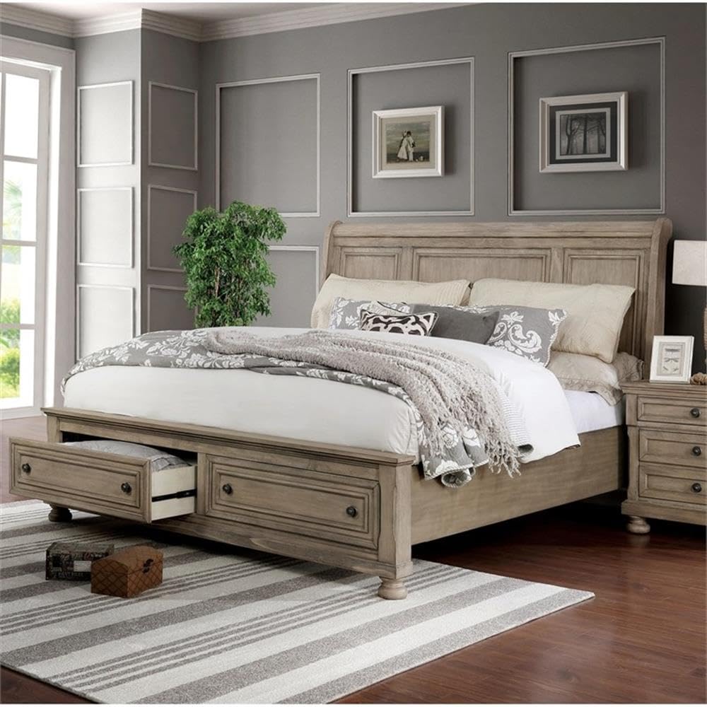 FOA Frigga Transitional 3-Piece Gray Wood Bedroom Set - King Size Bed & 2 Nightstands | Modern Bedroom Furniture for Master Suite & Guest Room