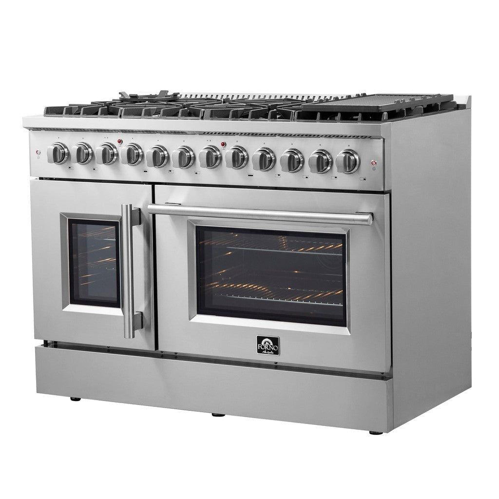 Forno Galiano 48-Inch Freestanding Dual Fuel Range - 6.58 cu. ft. Capacity, Gas Stove & Electric Oven, Left Swing Door, Stainless Steel (FFSGS6356 48) - Perfect for Modern Kitchens & Home Chefs