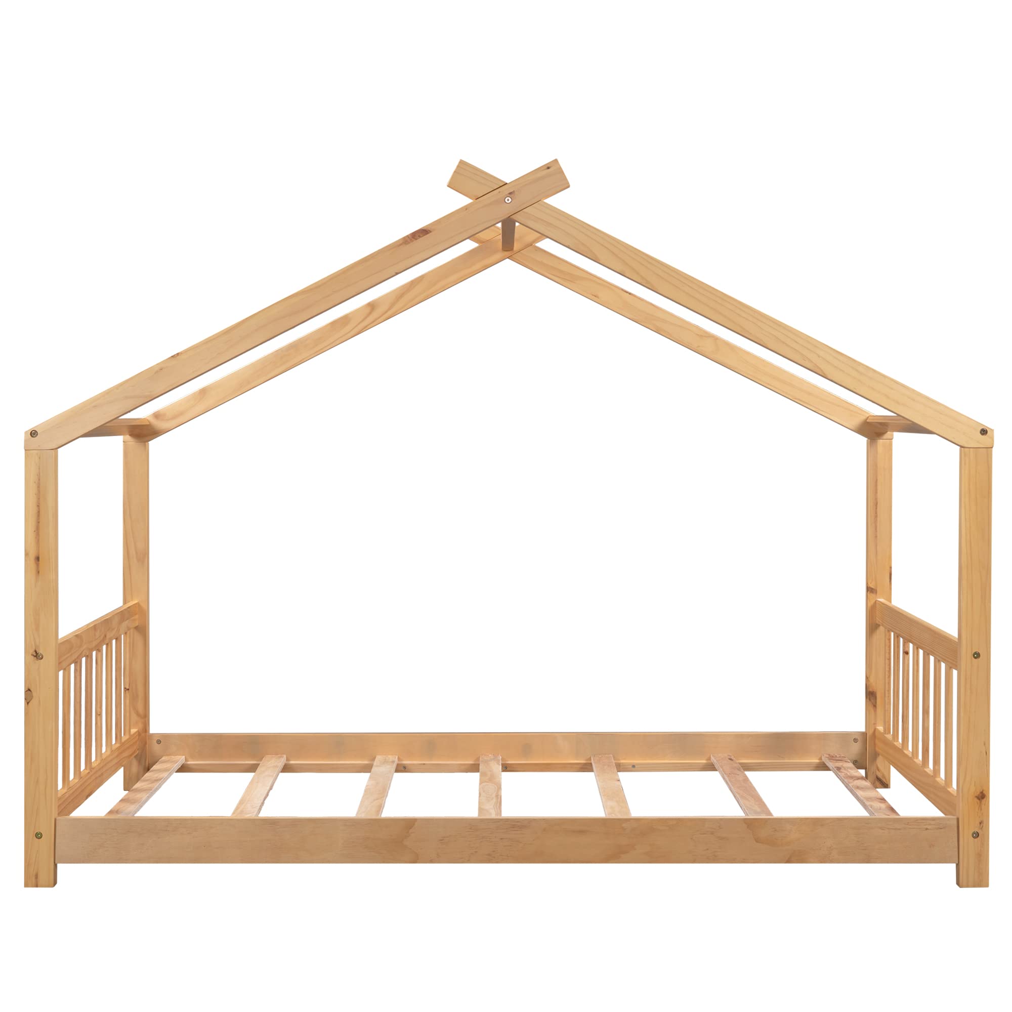 Harper & Bright Designs Wooden Twin House Bed for Kids - Natural Wood Toddler Bed Frame with Headboard & Footboard, Montessori Style Platform Bed, No Box Spring Needed - Perfect for Nursery, Bedroom & Playroom Decor