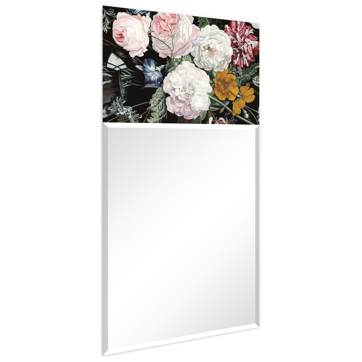 Bouquet Rectangular Beveled Mirror - Free Floating Printed Tempered Art Glass - 24 x 48 Inches - Clear Wall Mirror for Living Room, Bedroom, or Entryway Decor