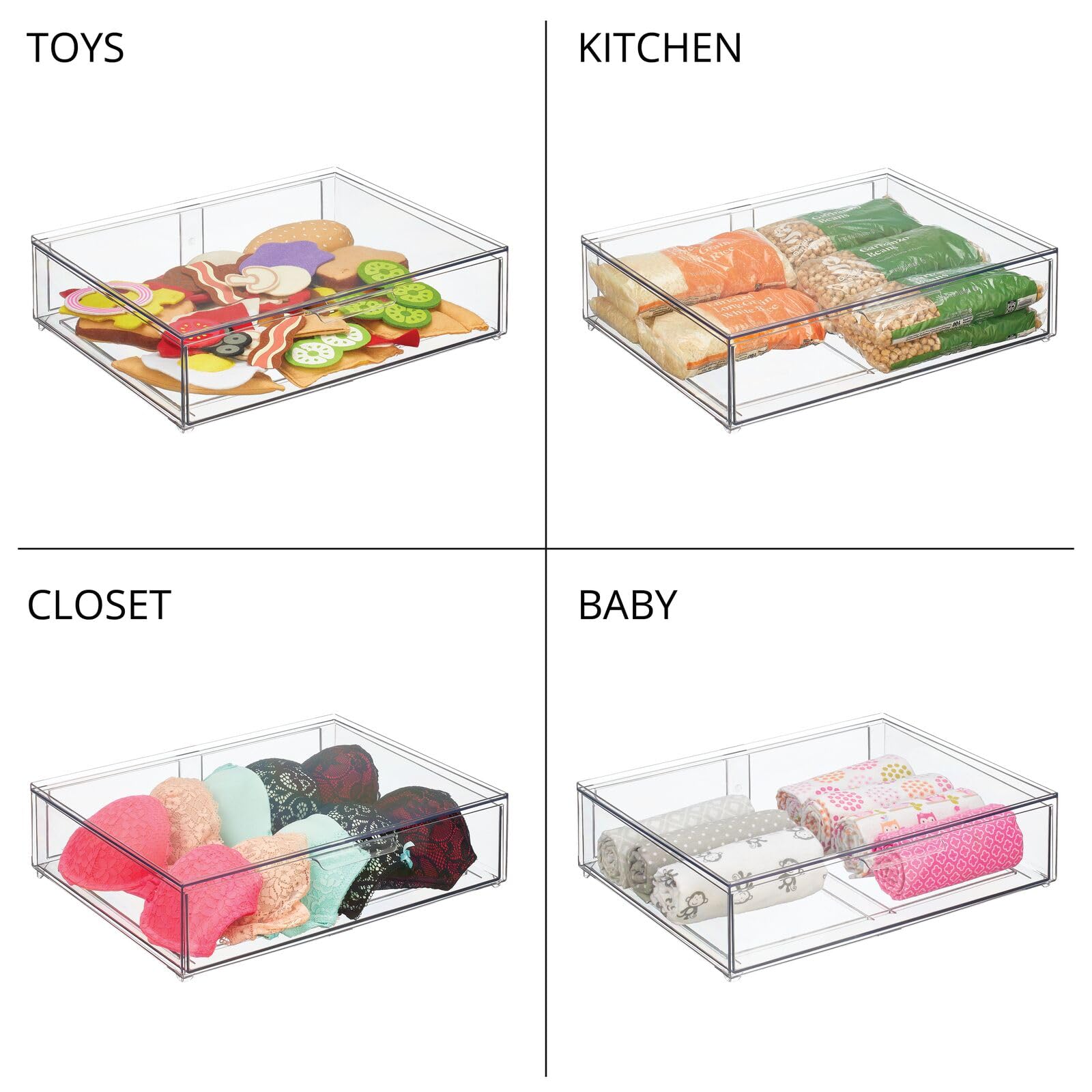 mDesign Wide Plastic Stackable Bathroom Storage Organizer Bin with Pull-Out Drawer - 2 Pack Clear - Cabinet, Vanity, Shelf & Closet Organization - Perfect for Bathroom, Bedroom & Laundry Room Storage Solutions