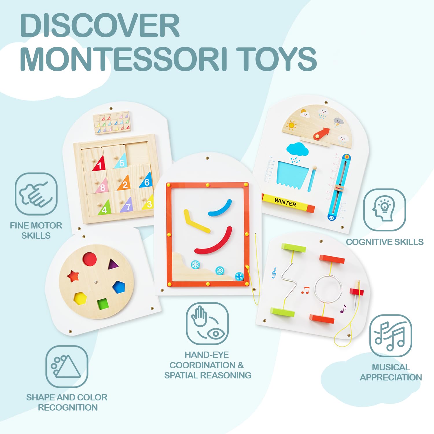 Monläurd® Montessori Busy Board - Sensory Activity Toy for Toddlers 6M+ | Wooden Learning Wall Toy for Boys & Girls | Perfect for Travel, Home & Classroom Play
