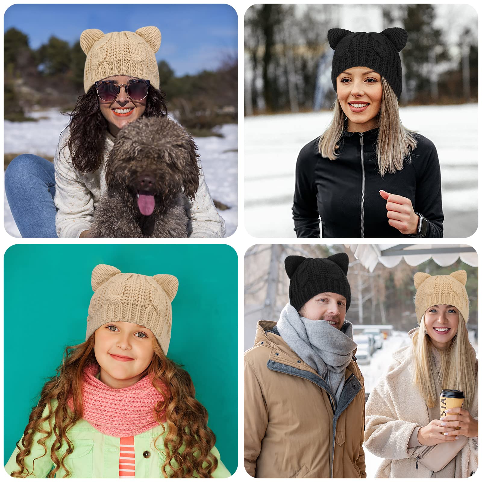 PHOGARY Cat Ear Beanie Hats for Women & Girls - Warm Winter Knit Cable Crochet Cap with Cute Cat Ears | Perfect for Cold Weather, Outdoor Activities & Fashion Accessories