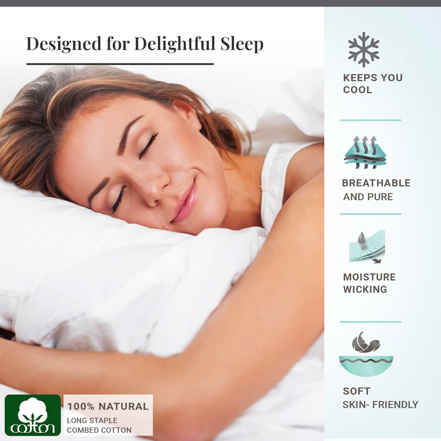 Pizuna Pure 100% Cotton Split King Sheets - 600 Thread Count Long Staple Sateen Weave with 15