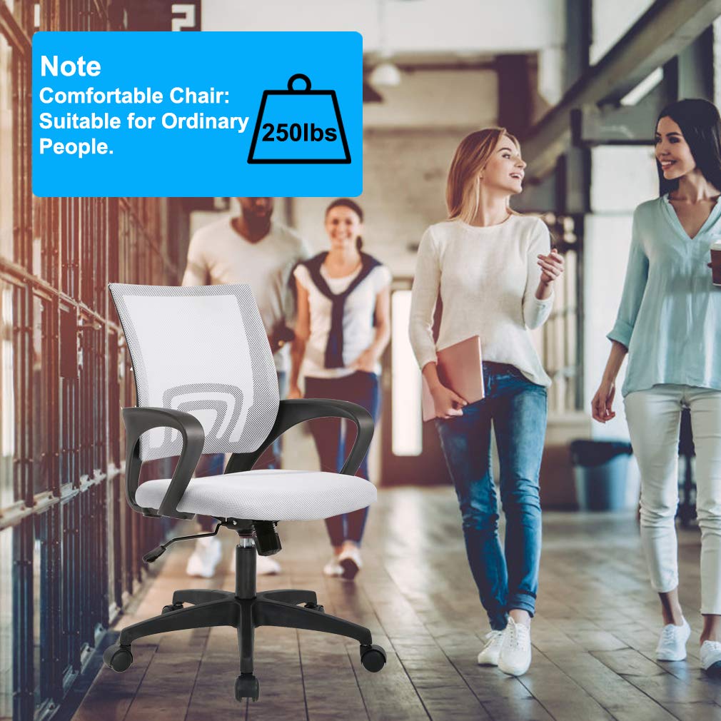Best Ergonomic Office Chair with Lumbar Support - Adjustable Mesh Computer Desk Chair with Armrests, Swivel & Rolling Wheels for Home Office, Executive Task Chair (White) - Perfect for Long Work Hours & Gaming Setup