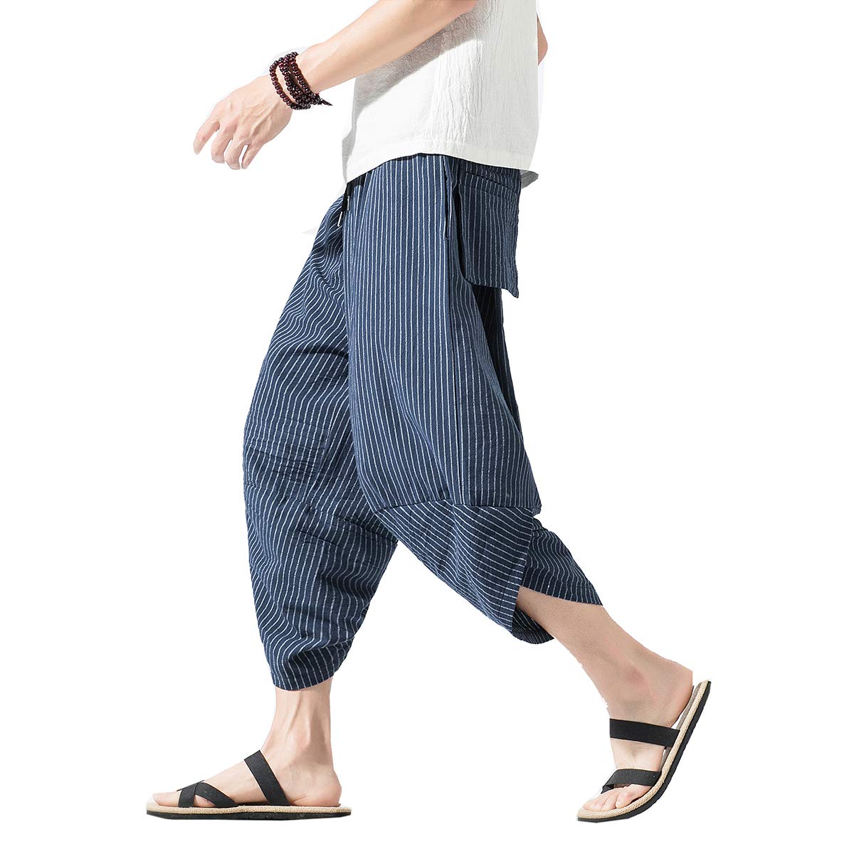 Seidarise Men's Linen Capri Pants - Summer Harem Trousers with Wide Leg & Baggy Fit - Perfect for Beach, Yoga, and Casual Wear