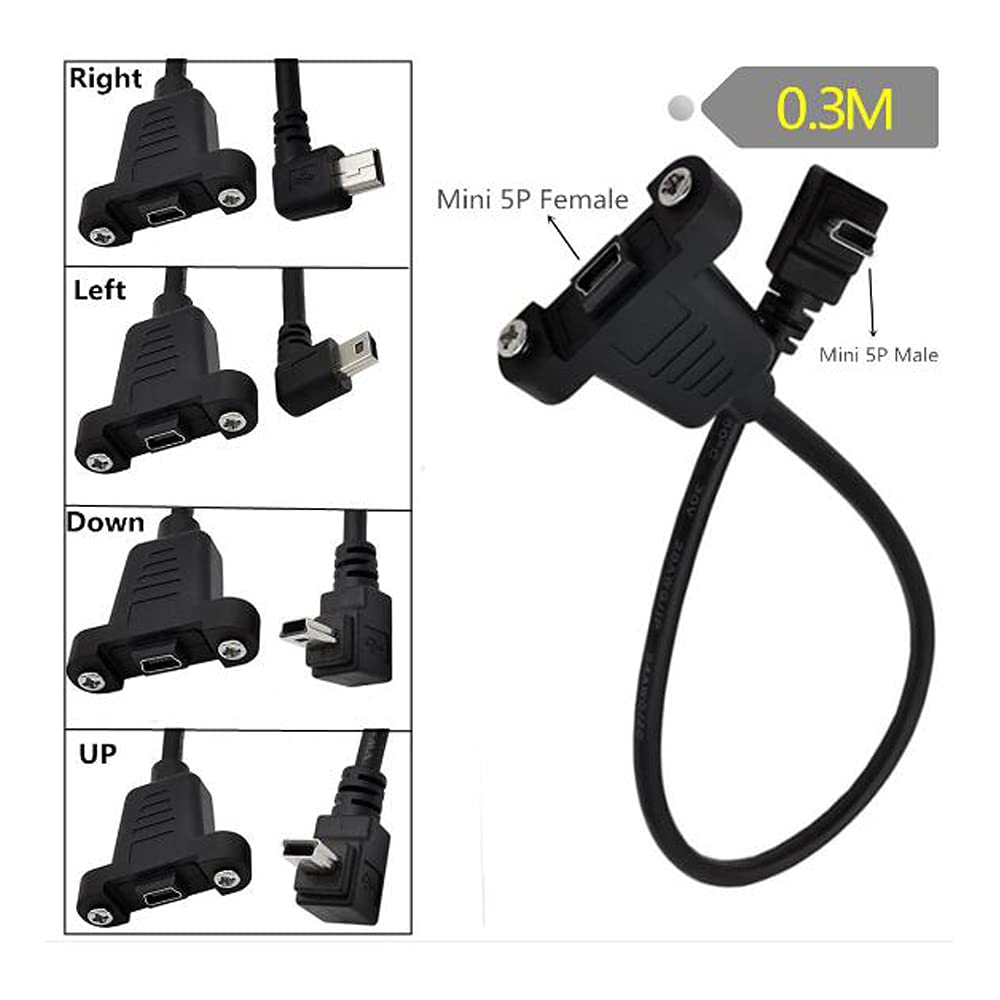 0.3m USB Extension Cable with 90° Downward Angle & Screw Mount - Perfect for Tight Spaces, Under Desk Cable Management, and Industrial Applications