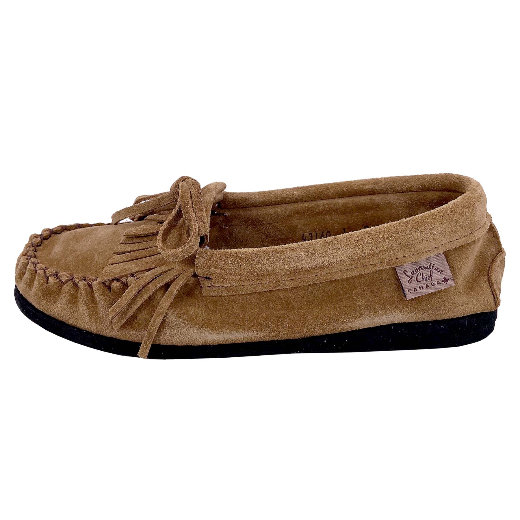 Women's Gray Suede Moccasins with Fringe Detail & Rubber Sole - Comfortable Slip-On Shoes for Casual Wear, Travel & Home