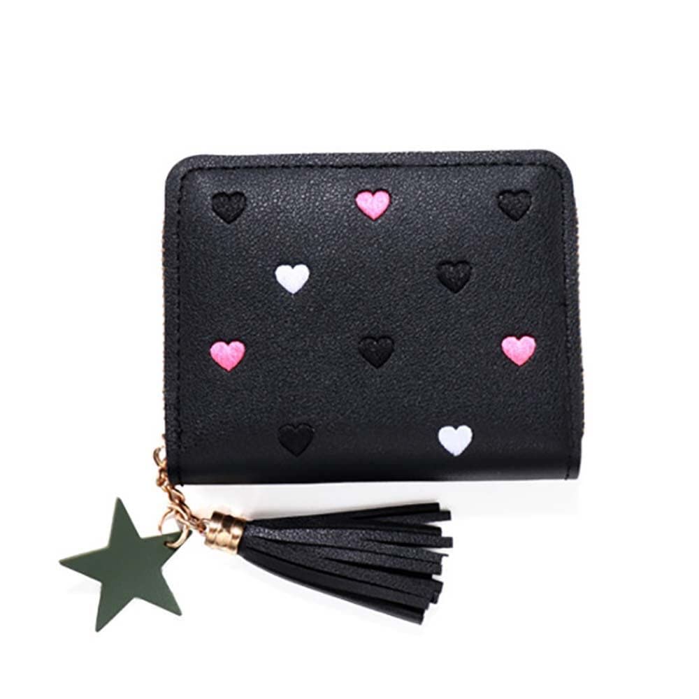 Women's PU Leather Tassel Wallet - Small Mini Coin Purse & Card Holder with Money Clip (Black) | Perfect for Everyday Use, Travel, and Gift Giving