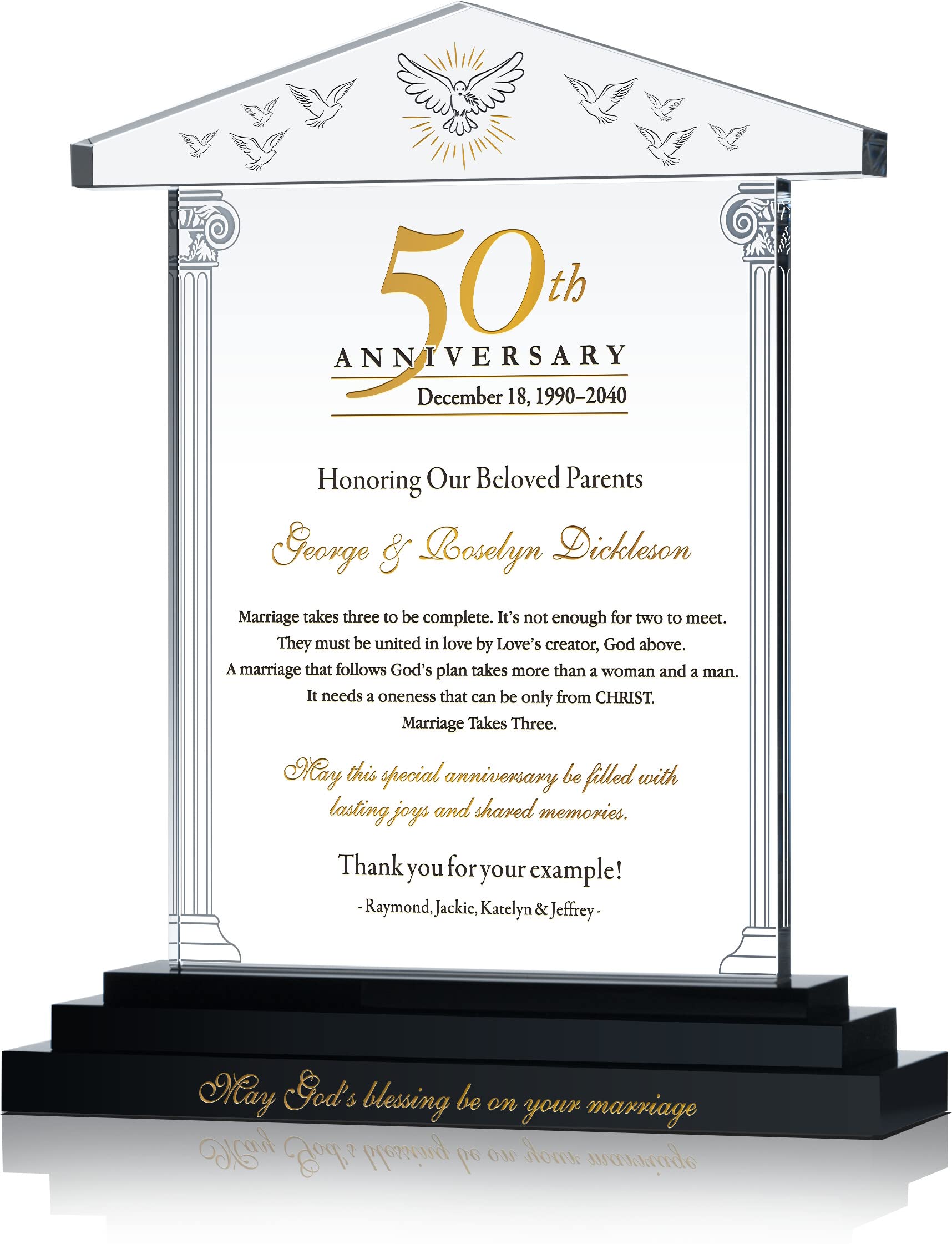 Personalized 50th Wedding Anniversary Gift for Parents - Custom Engraved with Names & Date - Golden Anniversary Keepsake for Mom & Dad - Perfect for Church, Home Display & Family Celebrations (10.5