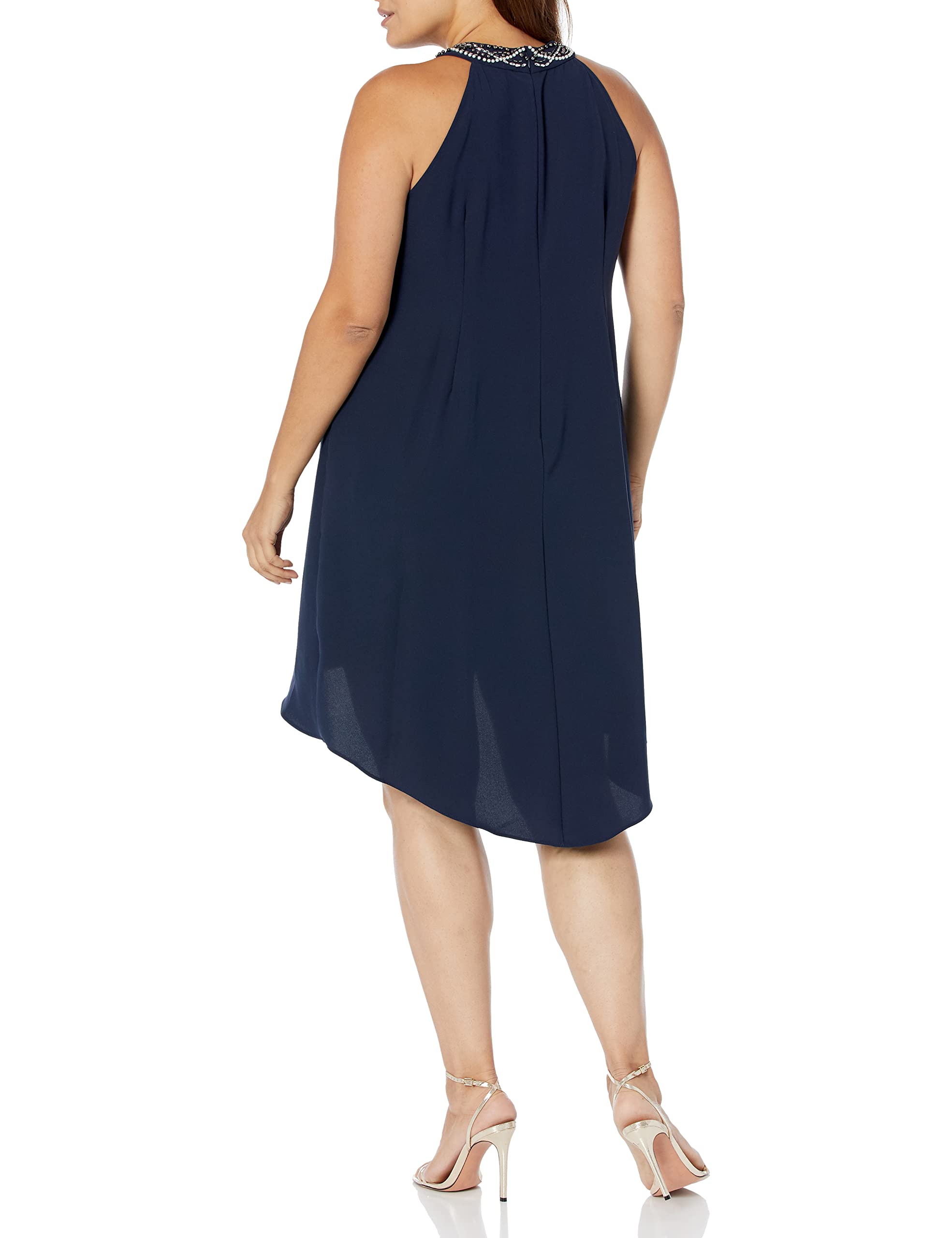 S.L. Fashions Women's Plus Size Jewel Neck Hi-Low Halter Dress - Elegant & Flattering Summer Party Outfit for Weddings, Beach Vacations & Date Nights