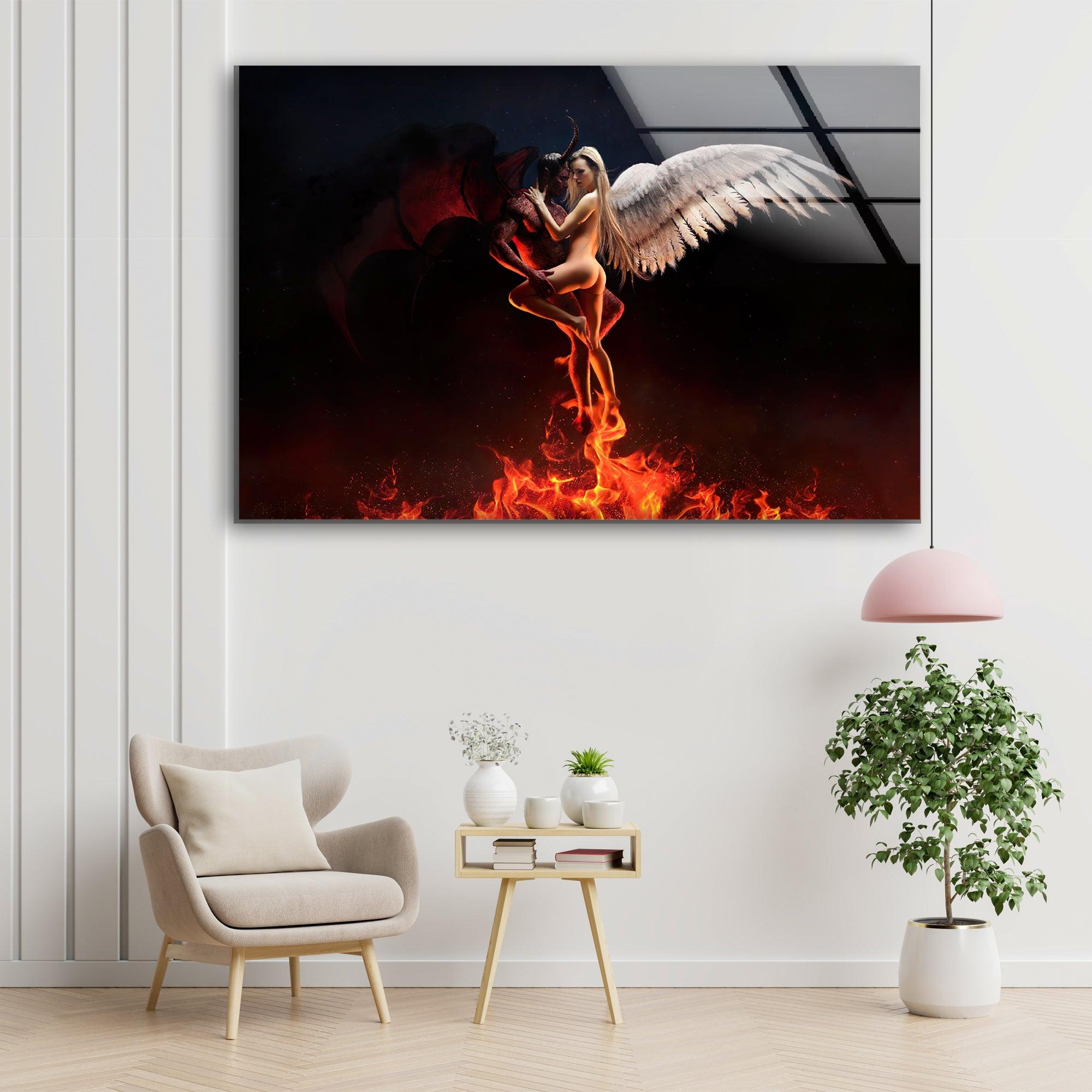 Angel and Devil Stained Glass Wall Art - Elegant Gothic Home Decor for Living Room, Bedroom, or Office