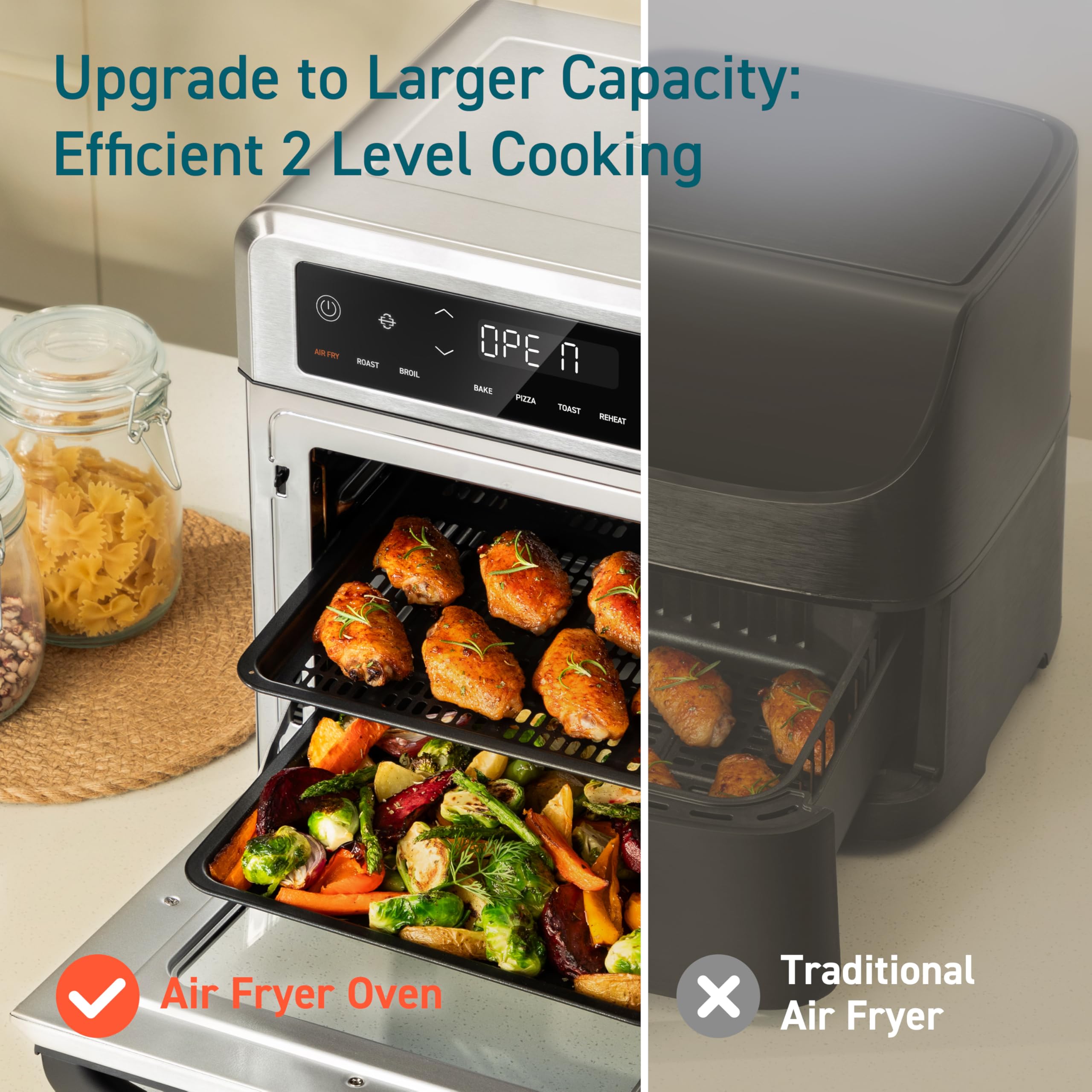 COSORI 11-in-1 Air Fryer Oven Toaster Combo, 13Qt Compact Countertop Convection Oven with Rotisserie, Bake, Roast, Toast & Reheat Functions - Includes Recipe Book & 6 Accessories - Perfect for Small Kitchens, Dorms, RVs & Healthy Cooking