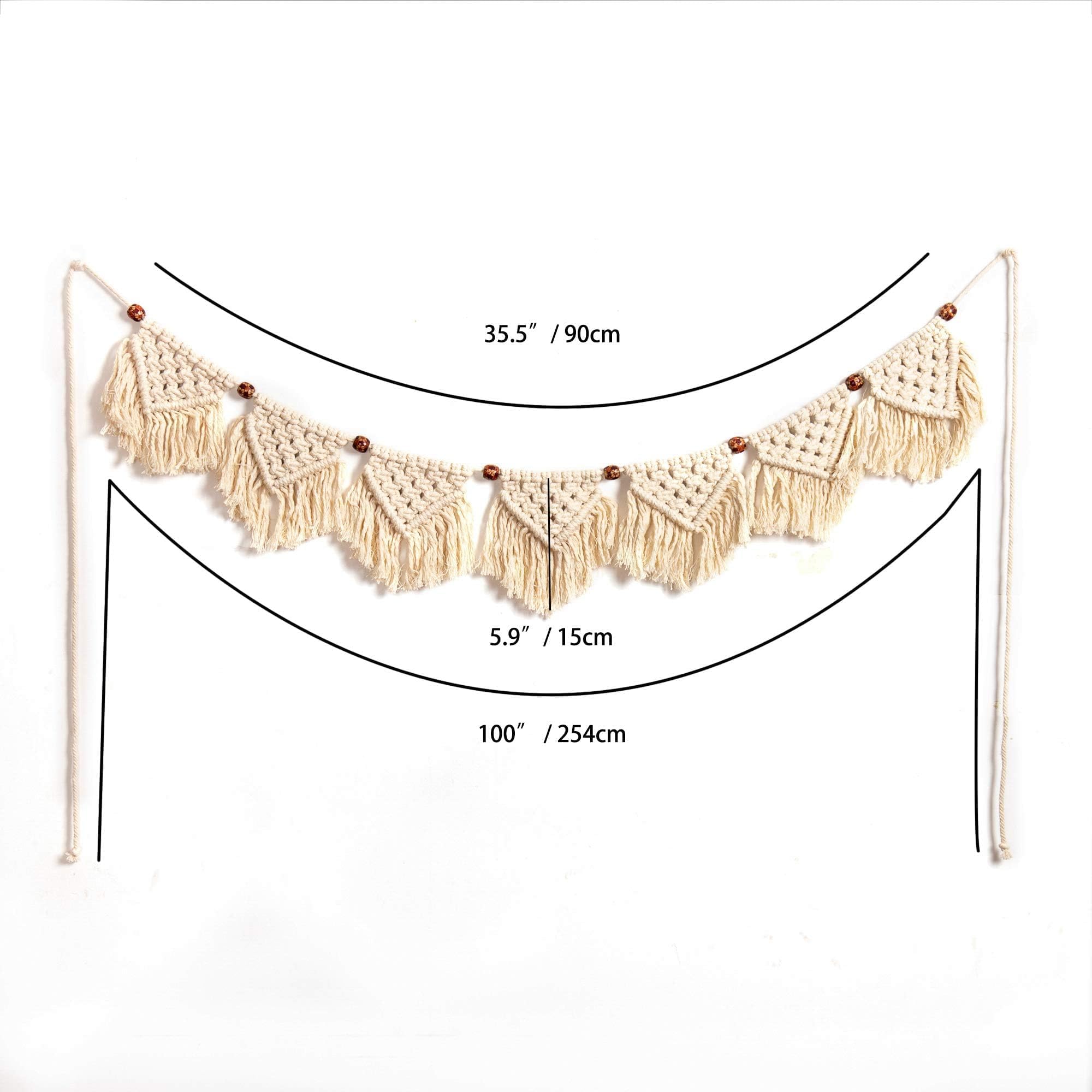 Handmade Boho Tassel Wall Hanging - Cotton Crochet Macrame Decor with Fringe Panels (7-Flag) for Bedroom, Bathroom, Office & Classroom - Boho Chic Home Decor & Party Garland Banner