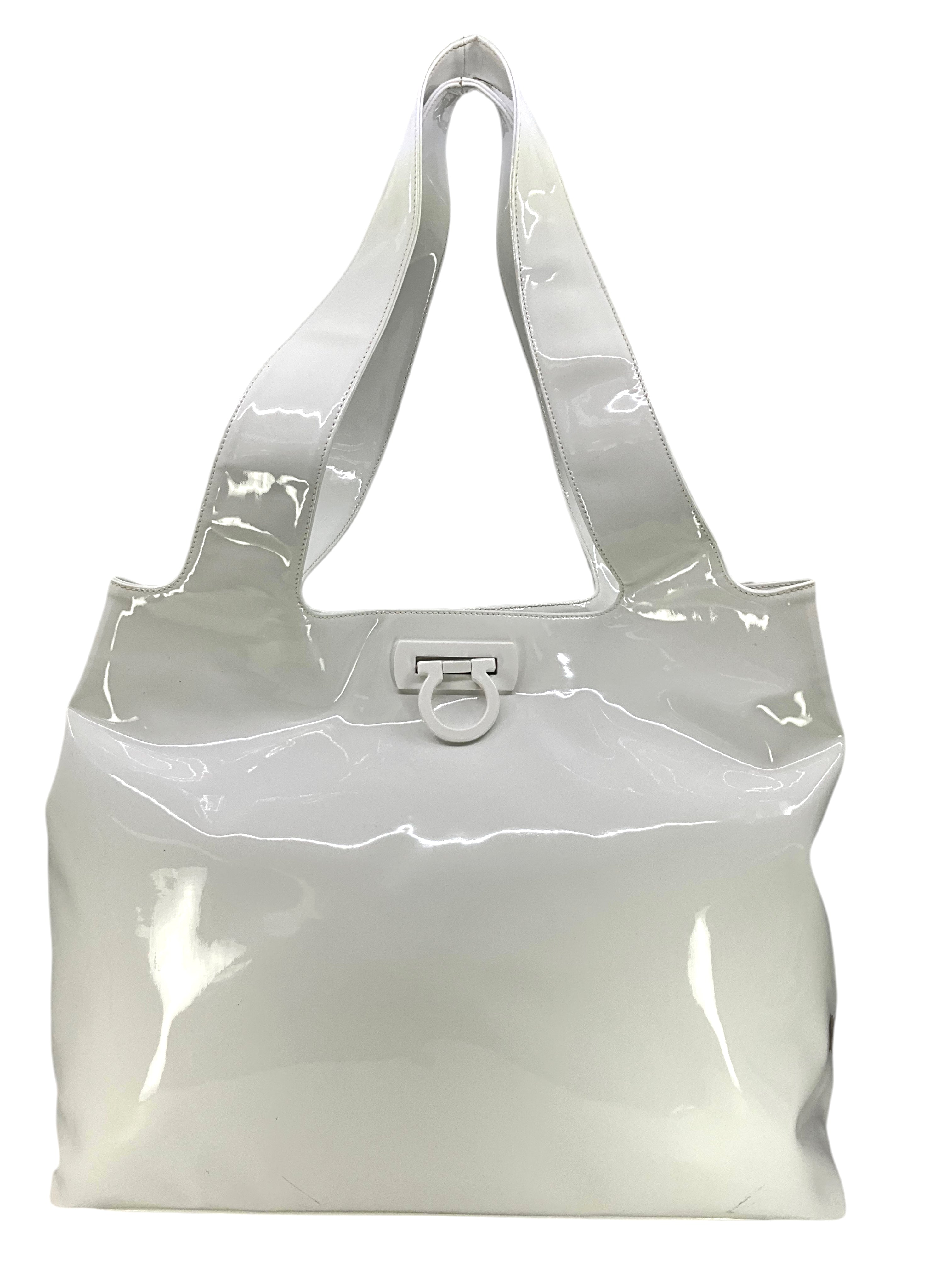 Salvatore Ferragamo Large Gancini Patent Leather Tote Bag for Women | Luxury Designer Handbag for Work, Travel & Everyday Use