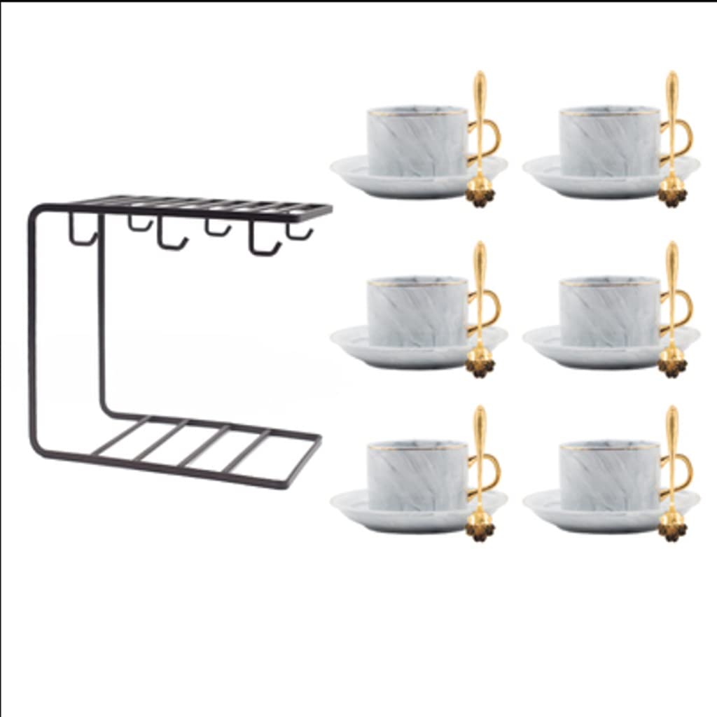 Premium Marble Ceramic Tea & Coffee Cup Set with Saucers - Elegant Afternoon Tea & Latte Cups for Home, Kitchen, Gifts | Perfect for Hosting, Relaxing & Entertaining