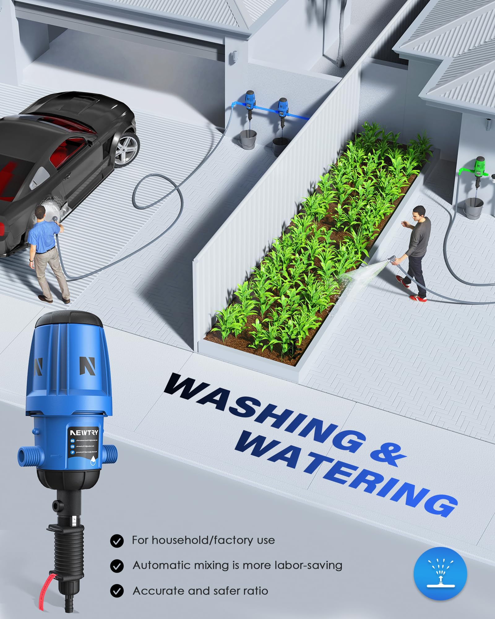 NEWTRY 0.4%-4% Adjustable Fertilizer Injector for Drip Irrigation System | 3/4'' NPT Water Powered Liquid Dosing Pump | Perfect for Garden, Greenhouse, Hydroponics, Farm & Grow Tent | Boost Plant Growth with Precise Nutrient Delivery