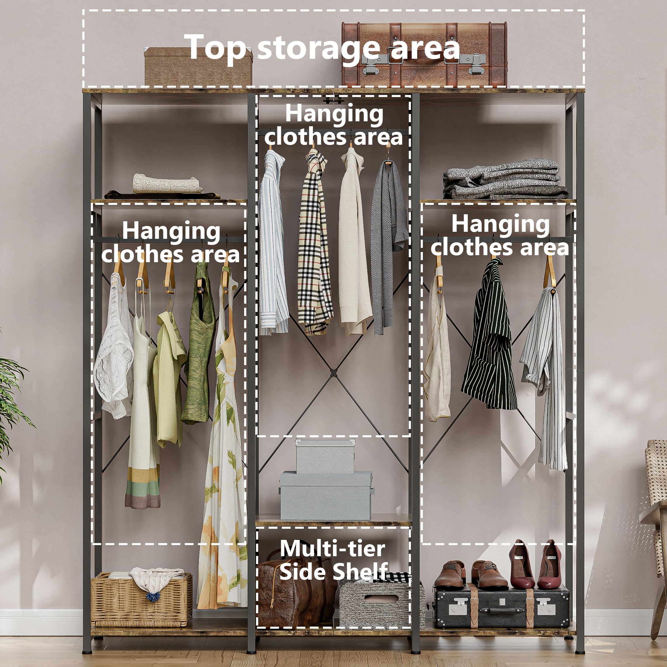 Sturdy Open Wardrobe Clothes Rack with Shelves - Freestanding Closet Organizer for Bedroom (40x150x182cm) - Perfect for Small Spaces, Dorm Rooms & Apartment Living