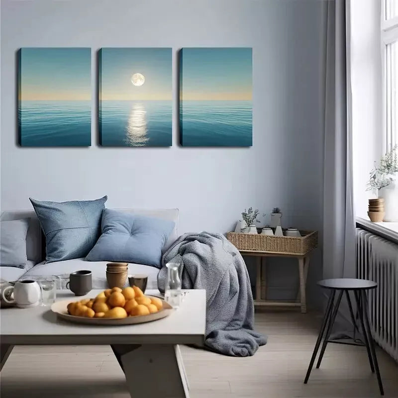 3-Piece Round Moon on the Sea Level Wall Art Set - 40x60cm Framed Canvas Prints | High Quality Australian Made | Ready to Hang | Perfect for Living Room, Bedroom & Office Decor