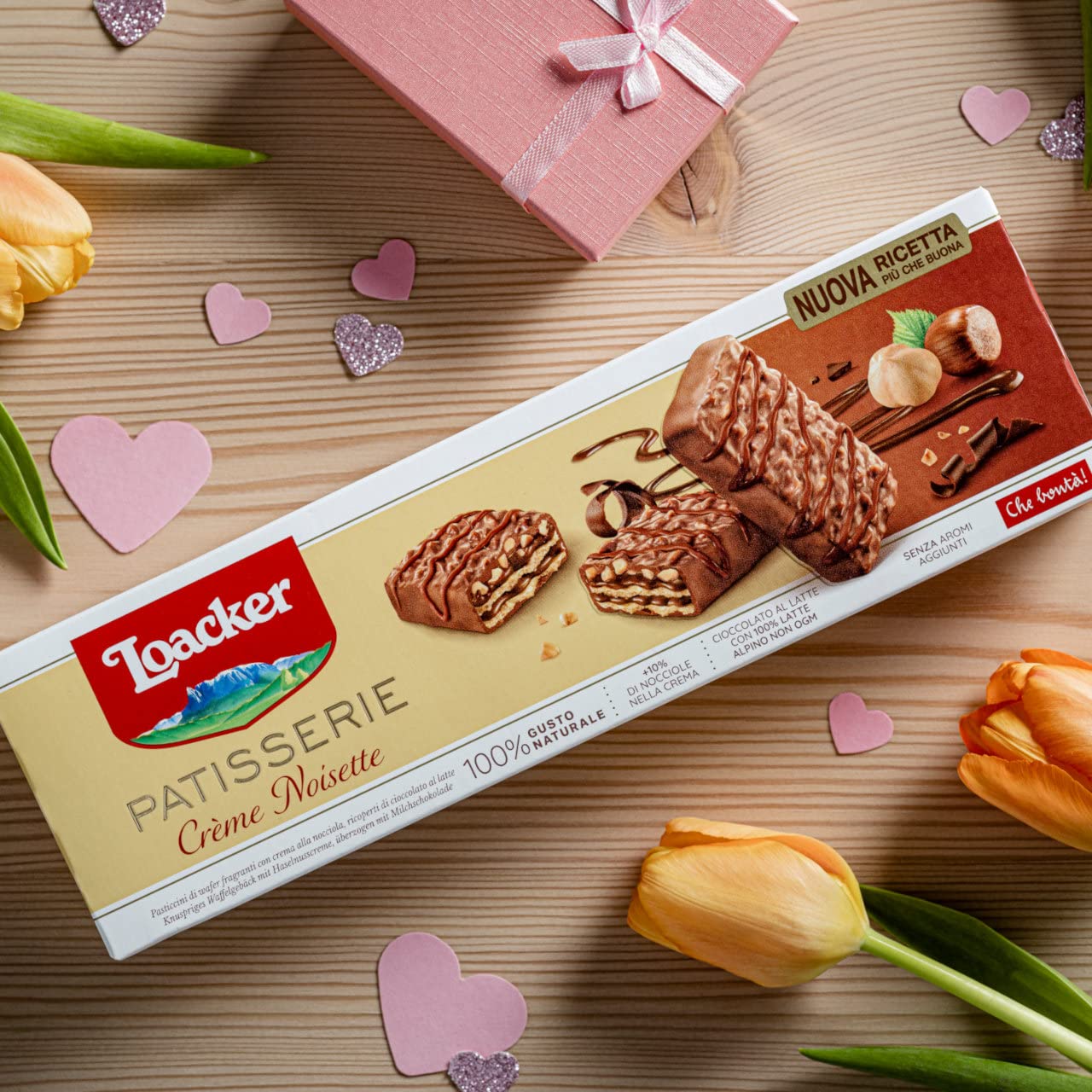 Premium Loacker Patisserie Crème Noisette - Bite-Size Milk Chocolate Covered Crispy Wafer Cookies with Hazelnut Cream Filling & Toasted Hazelnut Pieces (12-Pack) | Perfect for Gifts, Office Snacks & Coffee Pairings