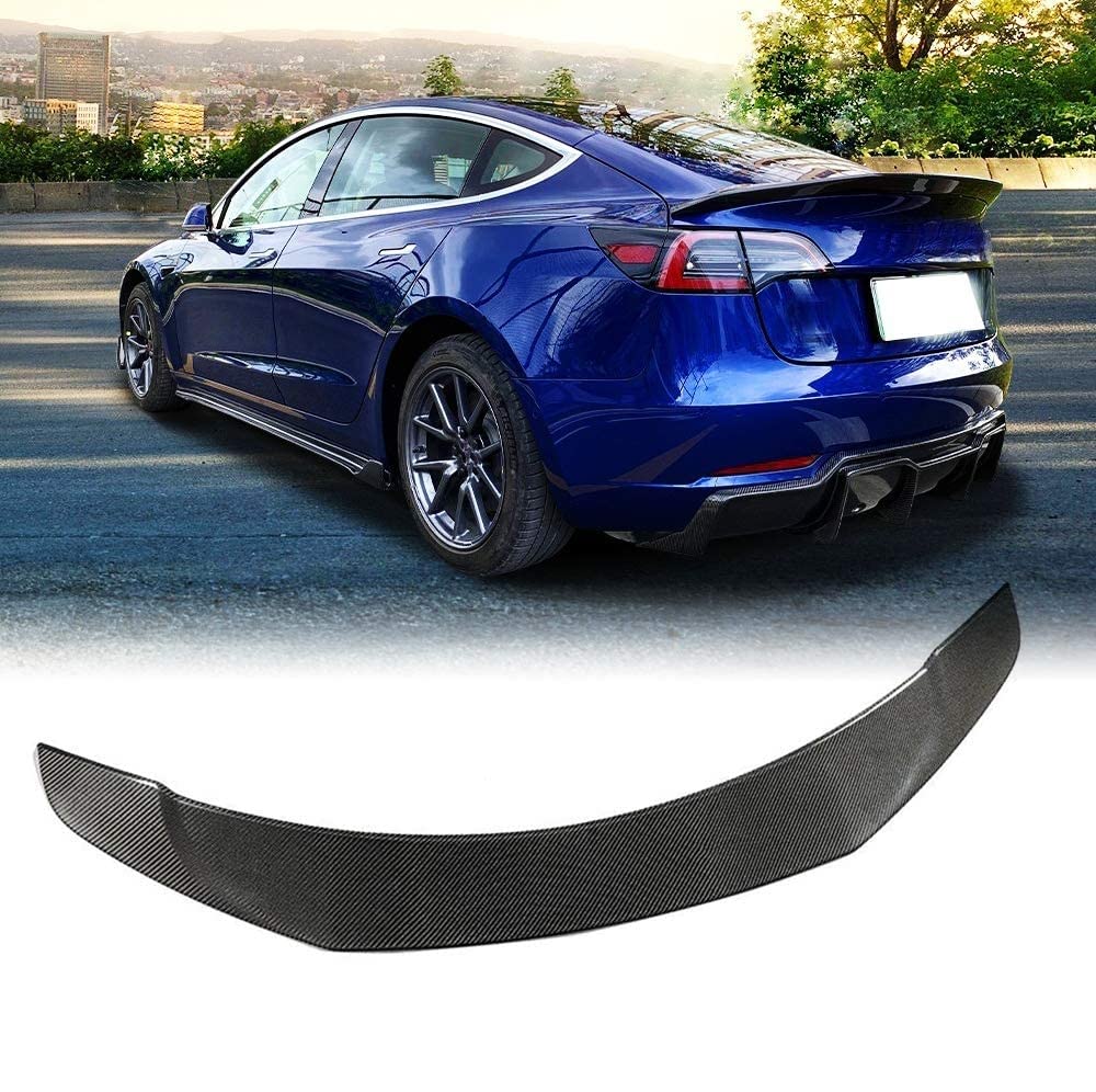 Premium Carbon Fiber Rear Trunk Spoiler for Tesla Model 3 (2016-2022) - High Kick Tail Wing Lip - Factory Direct Fit - Lightweight & Durable - Enhance Your Tesla's Sporty Look (Perfect for Car Shows & Performance Upgrades)