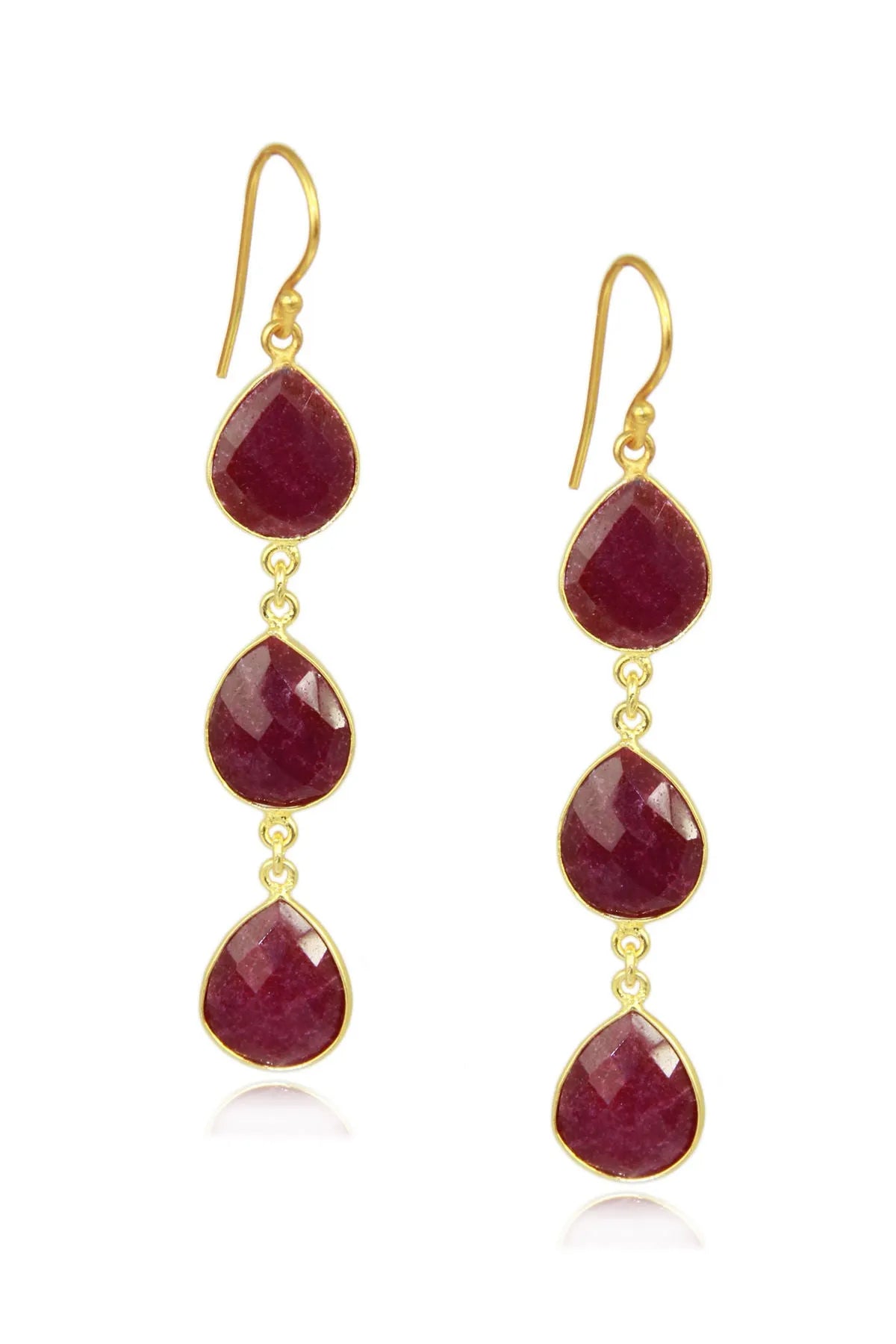 Exquisite Triple Drop Gemstone Earrings for Women - Elegant Handmade Jewelry for Party, Wedding & Special Occasions
