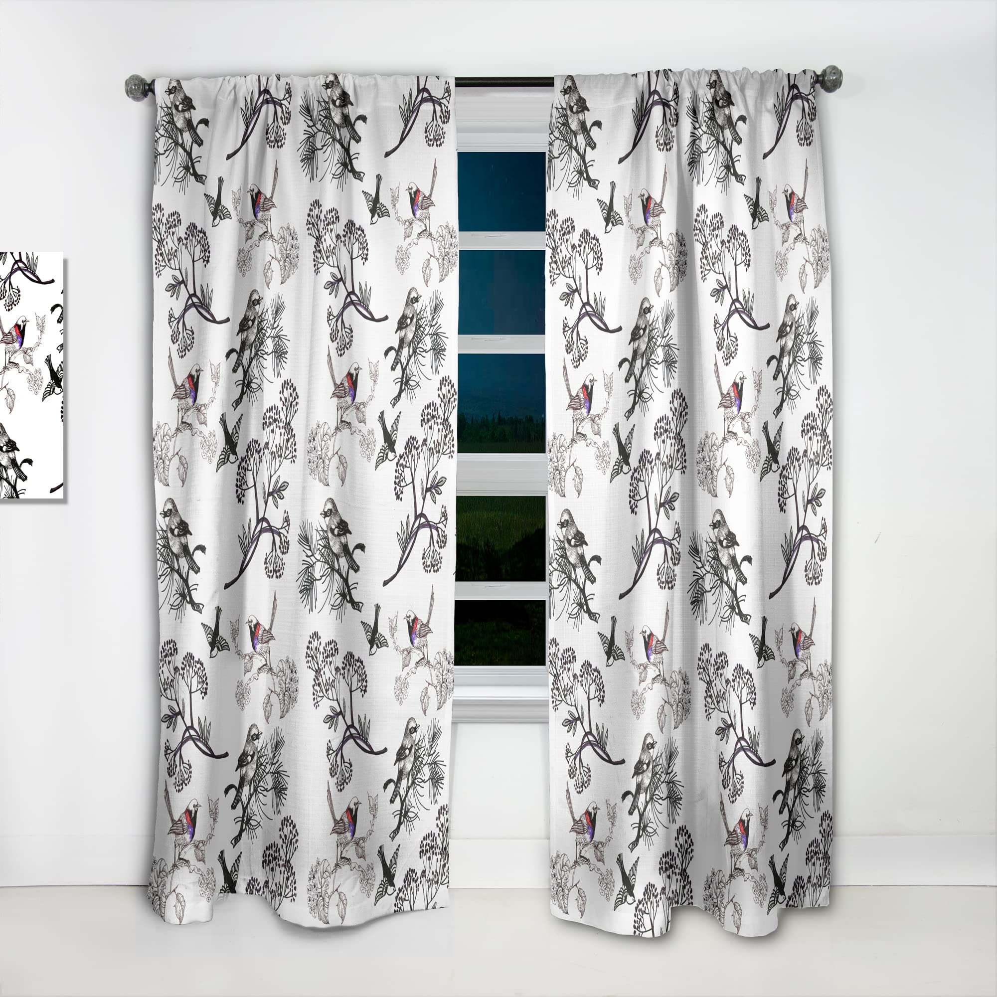 DesignQ Floral Bird Pattern Blackout Curtains - Thermal Insulated Single Panel (52x63 Inch) for Bedroom & Living Room - Elegant Home Decor for Better Sleep & Energy Savings