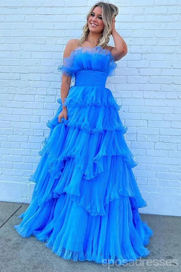 Elegant Blue A-Line Long Prom Dresses for Women | Formal Evening Gowns | Perfect for Homecoming, Wedding Guest & Special Occasions
