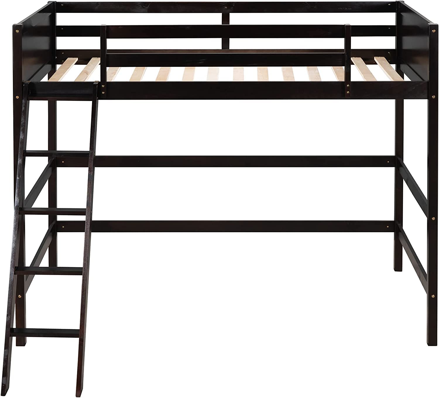 Harper & Bright Designs Twin Loft Bed Frame with Angled Ladder - Sturdy Wooden High Loft Bed for Kids, Teens, Boys & Girls - No Box Spring Needed - Espresso Finish - Perfect for Small Bedrooms, Dorm Rooms & Space-Saving Kids' Rooms
