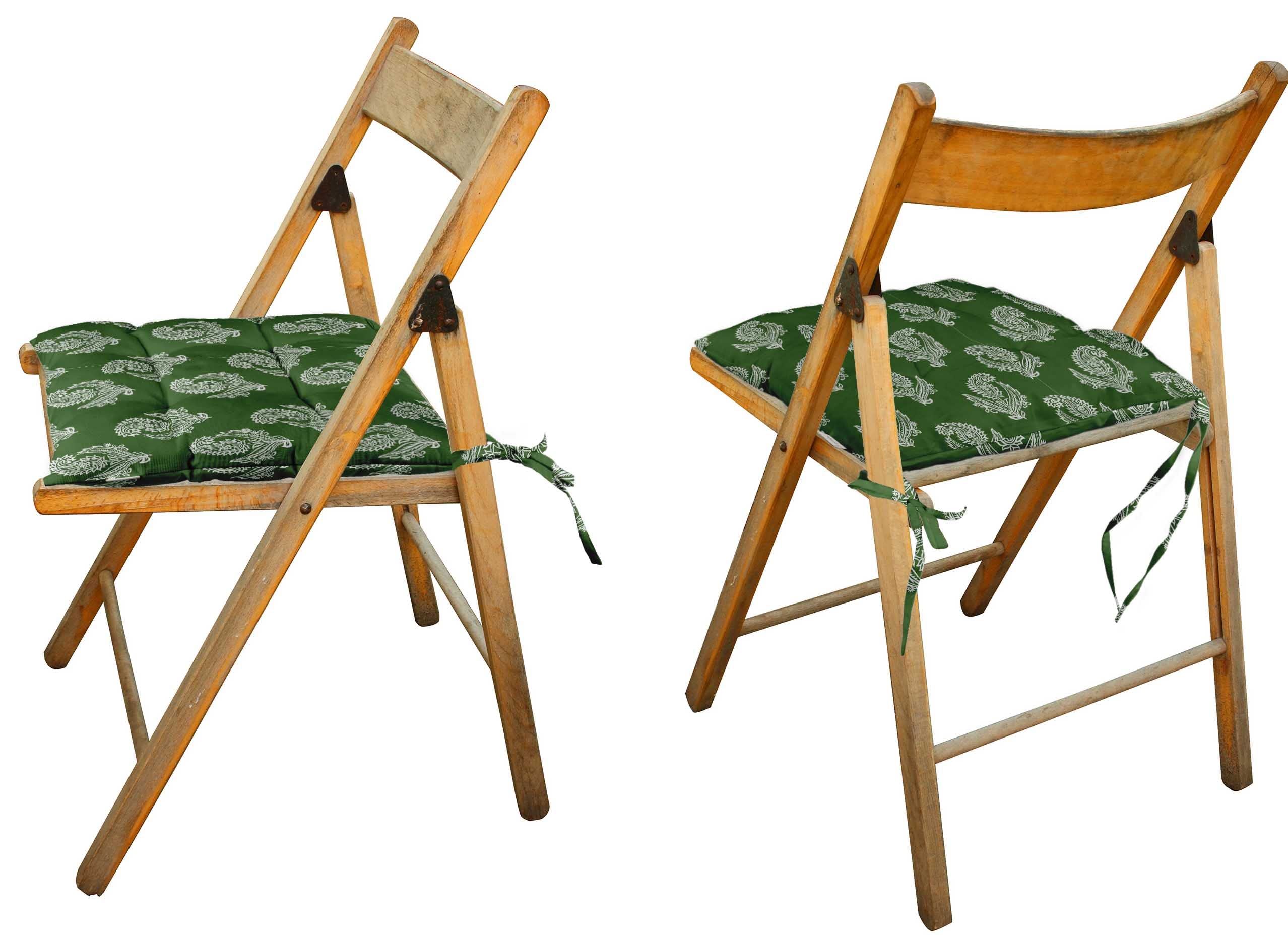Water Resistant Indoor/Outdoor Tufted Square Patio Cushion Set of 2 - 19-inch Green Asian Block Paisley Printed Seat Cushions for Garden, Deck & Poolside Furniture | Weatherproof Outdoor Decor