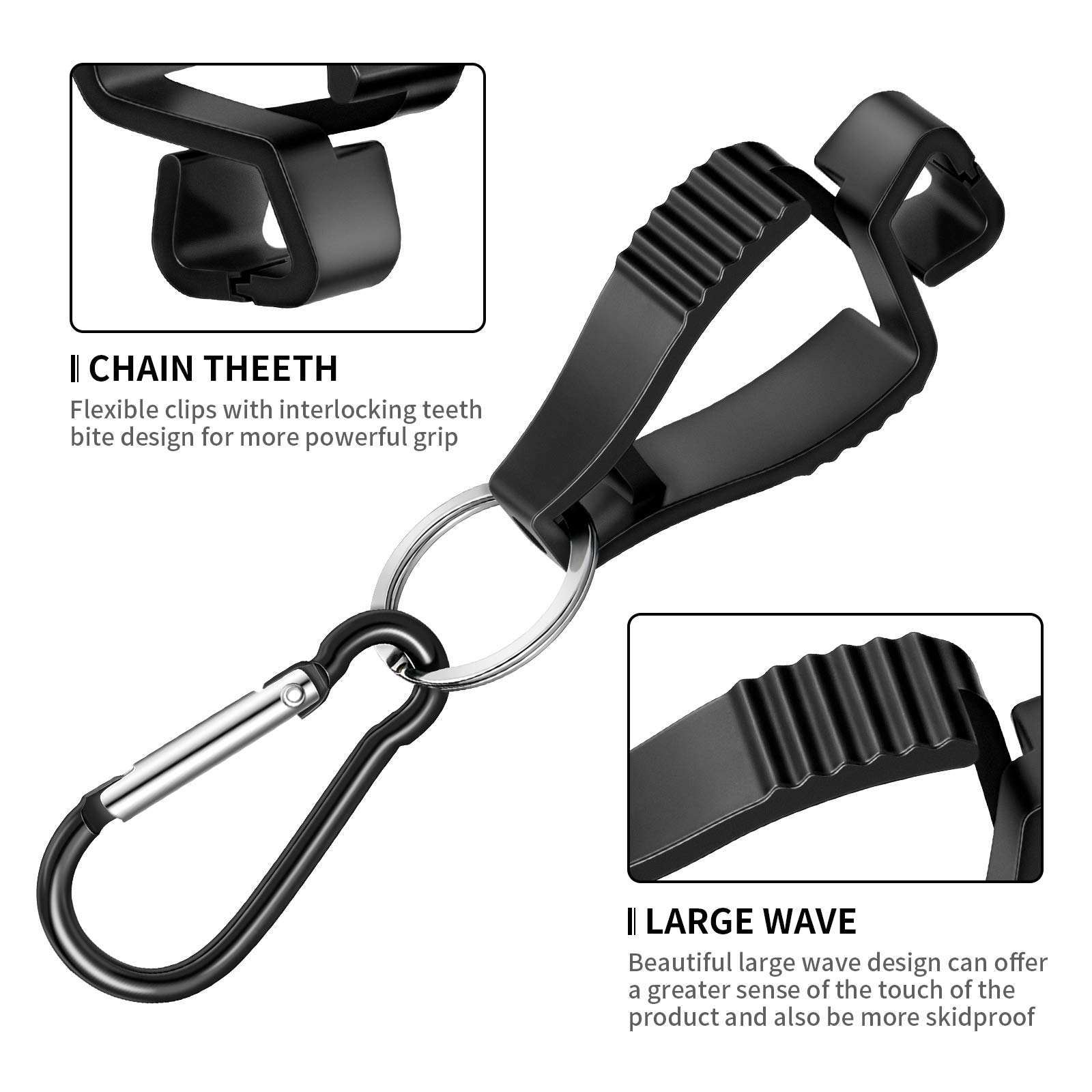 Jetec 6-Pack Black Glove Clips - Heavy Duty Work Glove Holder & Safety Clamp for Construction, Helmets, and Tool Belts - Secure Glove Storage for Job Sites, Workshops, and Outdoor Activities