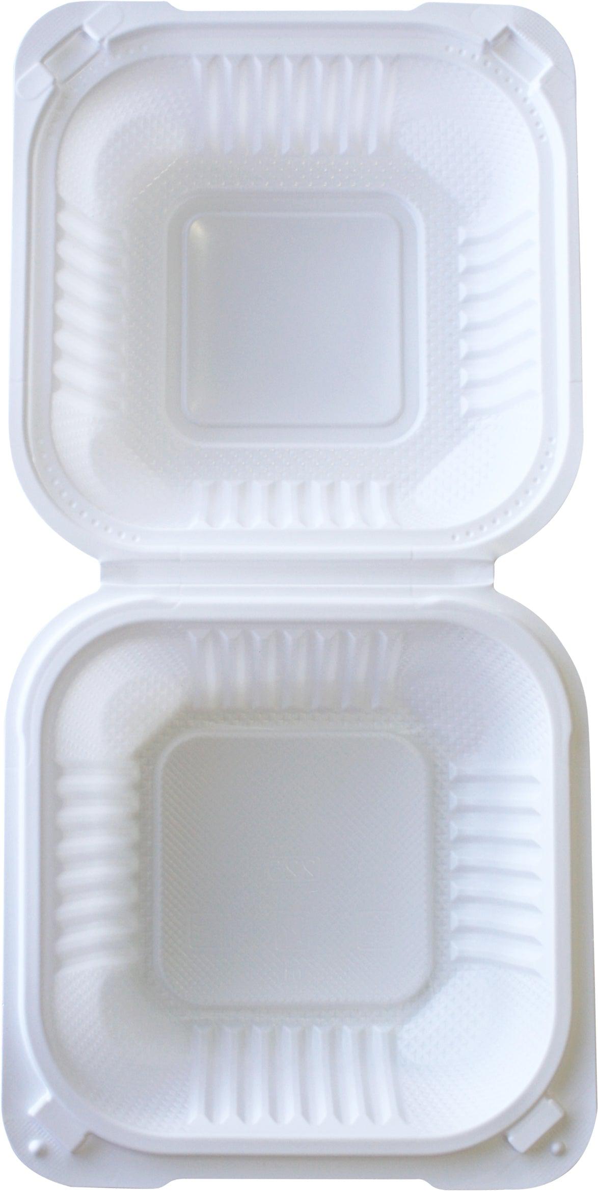 Eco-Friendly 6x6x2.6 Inch White MFPP Clamshell Food Container - Perfect for Takeout, Bakery, Deli & Meal Prep Storage