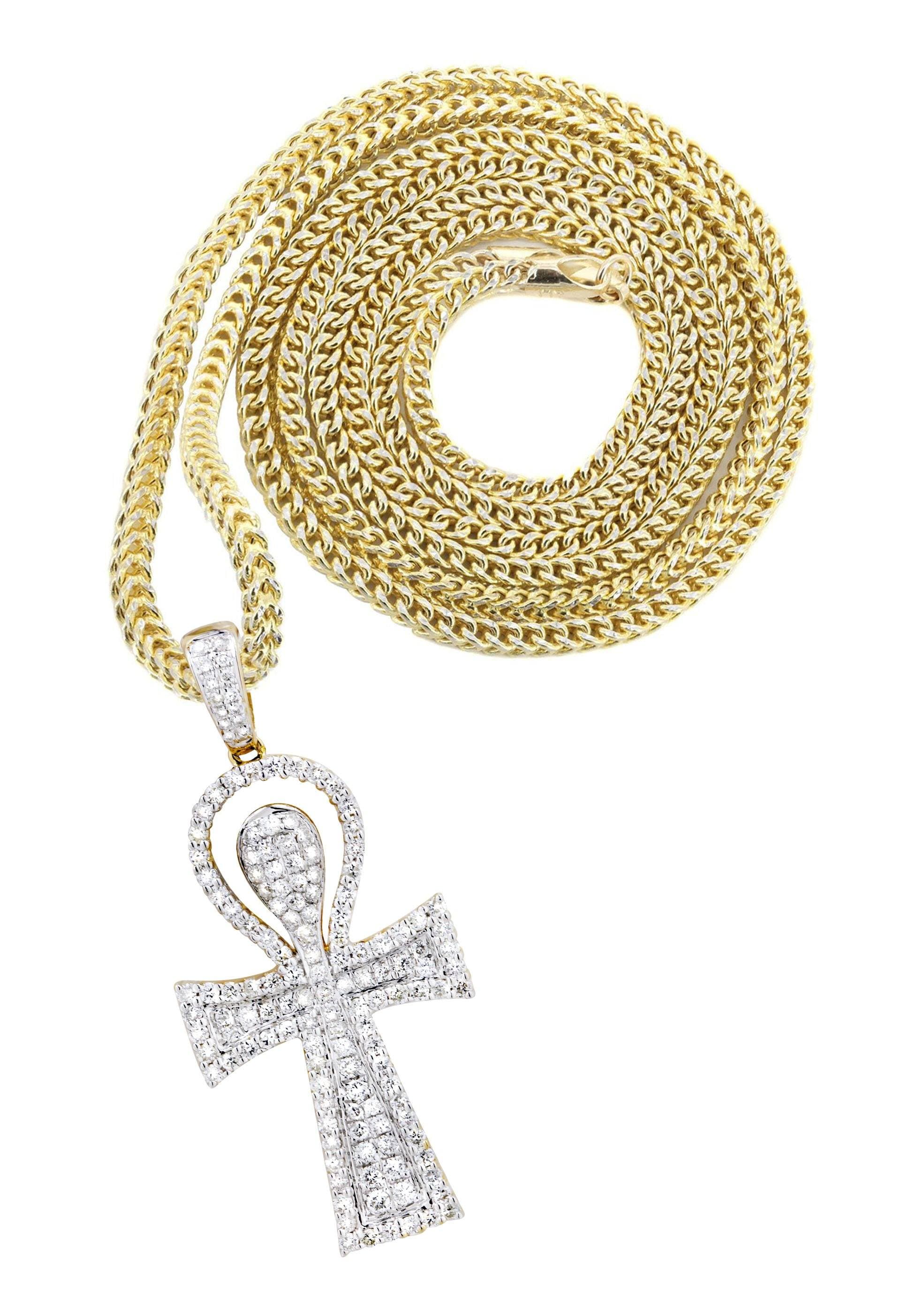 10K Yellow Gold Ankh Diamond Necklace - 0.77 Carats Diamond Pendant for Women | Egyptian Cross Jewelry Gift for Birthday, Anniversary & Spiritual Protection