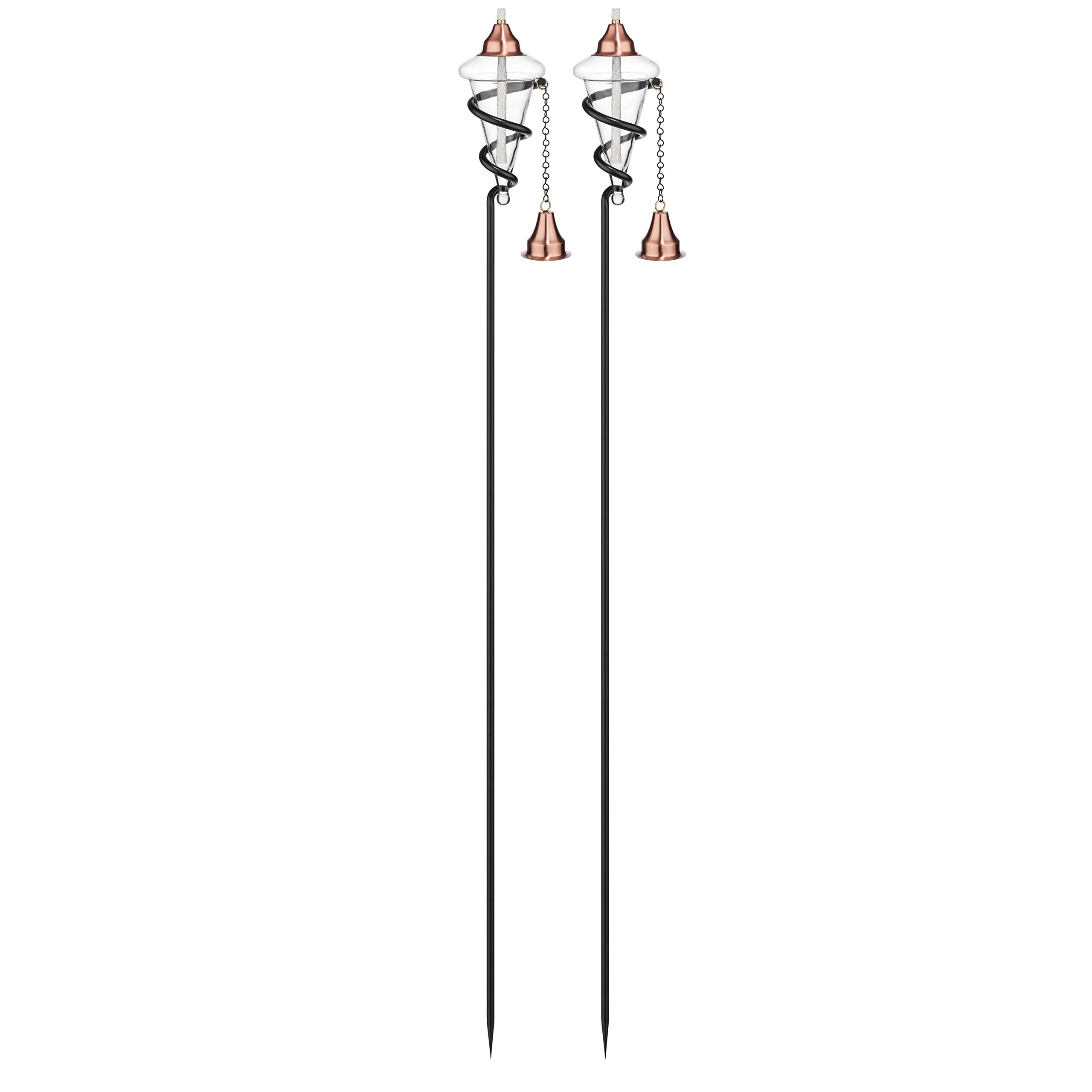 H Potter Glass Torches with Copper Tops - Set of 2 Outdoor Garden Lighting for Patio, Deck & Landscape | Perfect for Backyard Ambiance, Poolside Decor & Evening Entertaining