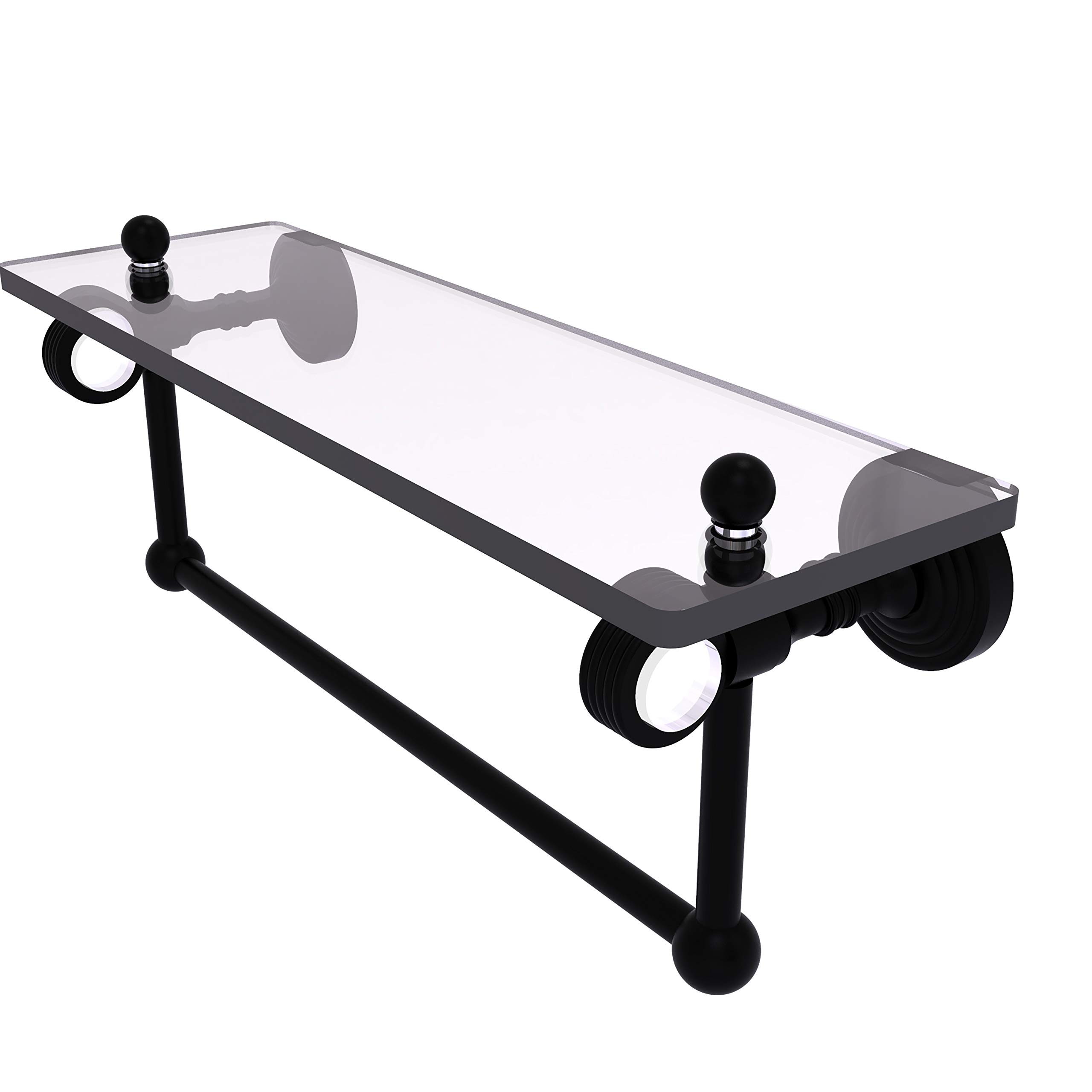Allied Brass PG-1TBG-16 Pacific Grove 16-Inch Matte Black Towel Bar with Glass Shelf - Bathroom Storage Solution for Towels and Decor