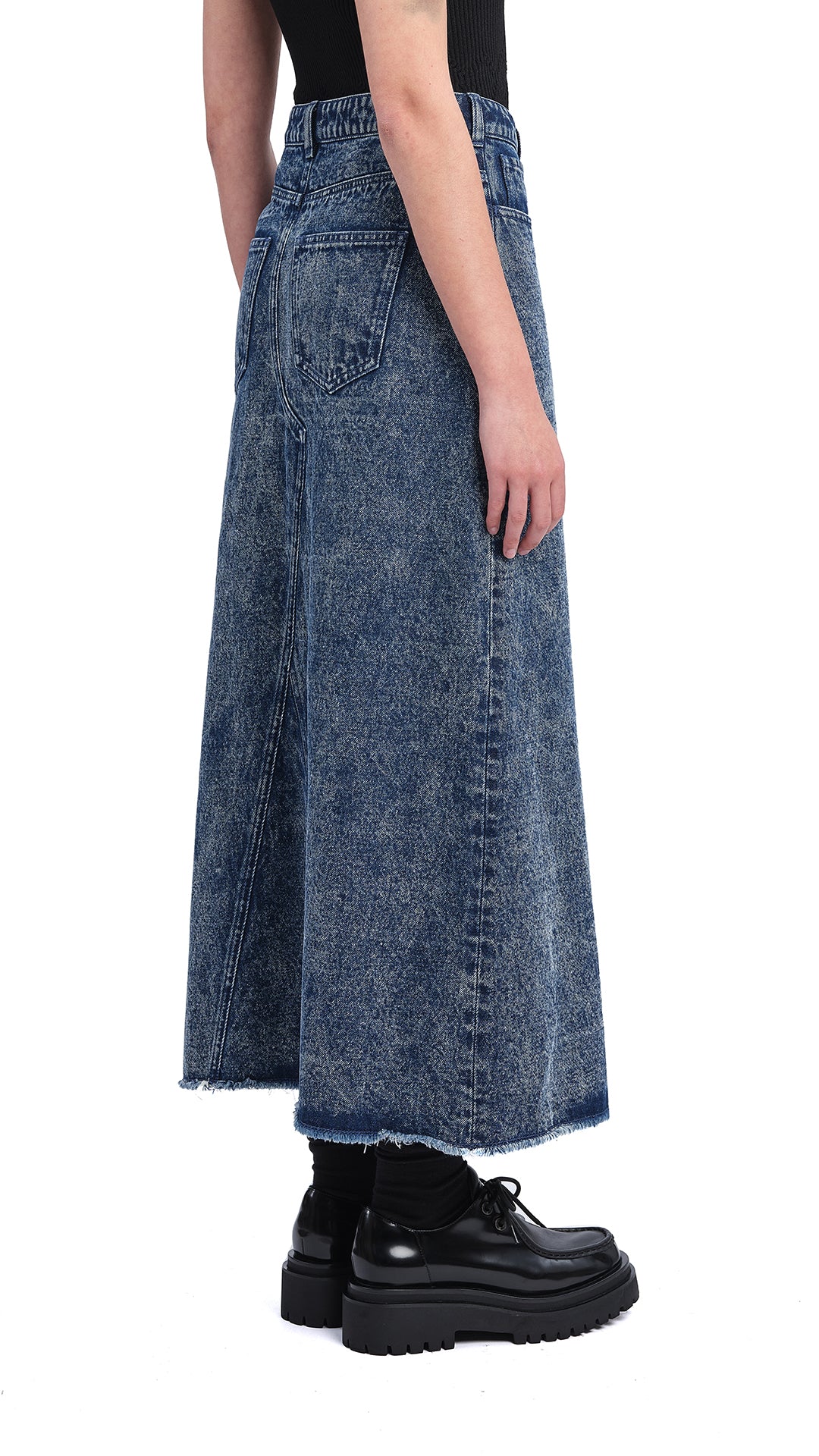 Vintage Stone Washed Denim Fishtail Skirt for Women - High Waisted A-Line Midi Skirt with Side Slits - Perfect for Casual Outfits, Date Nights & Boho Fashion