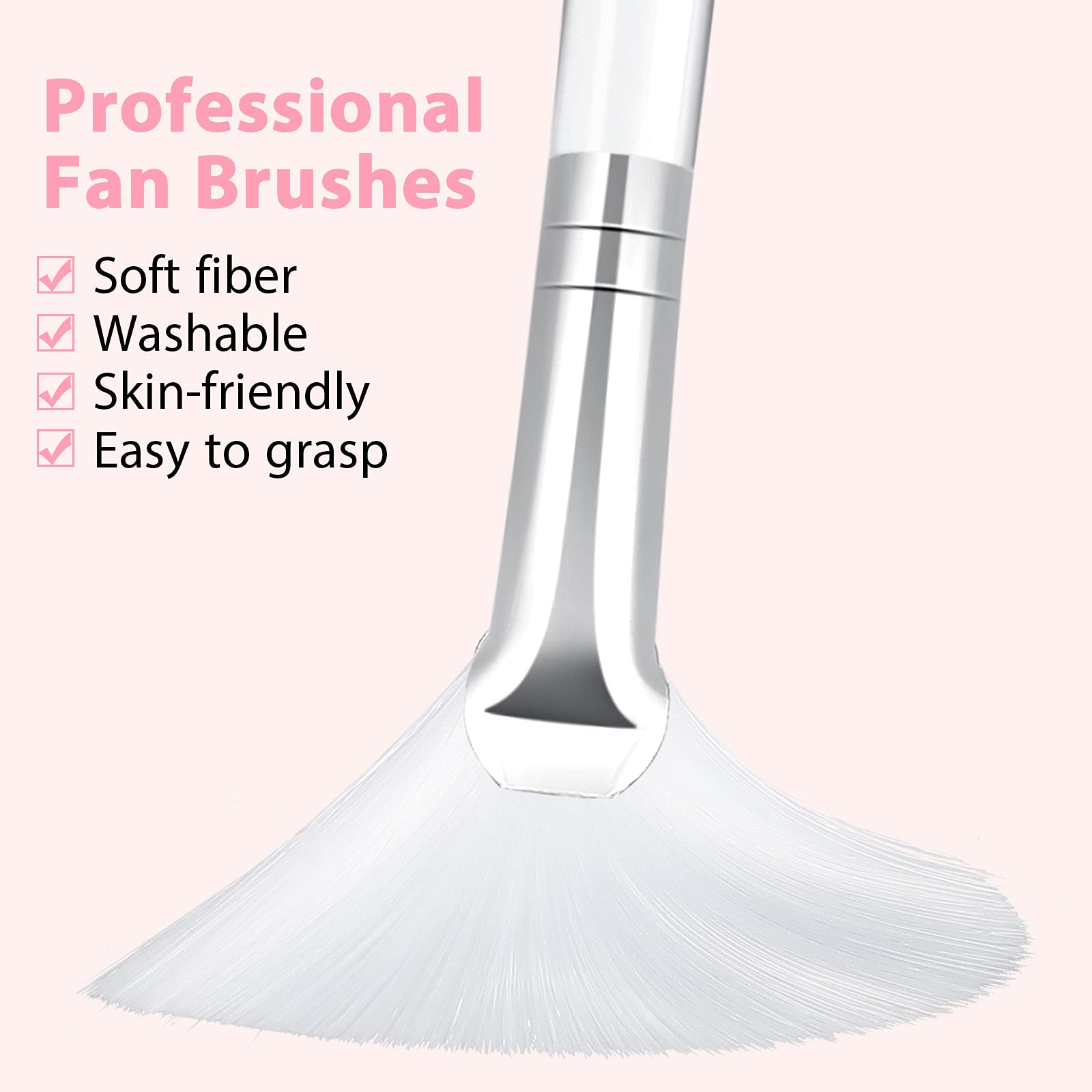 Patelai 14-Piece Fan Brush Set for Makeup - Professional Face Mask & Cosmetic Applicators (White) | Perfect for Foundation, Contouring & Blending