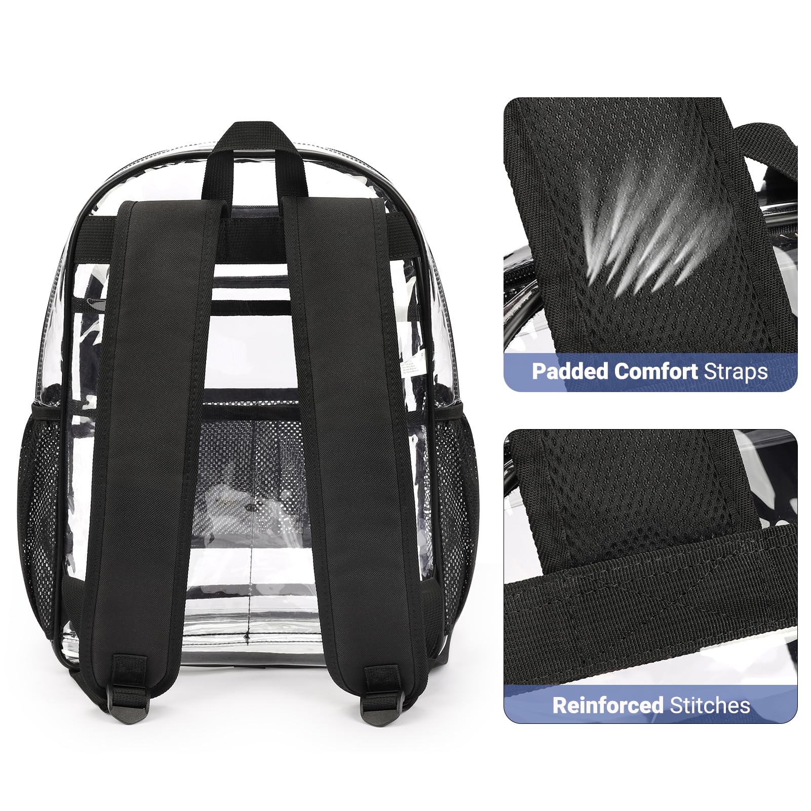 ZORFIN Large Clear Backpack for School, College & Work - Heavy Duty PVC Transparent Bookbag with Security Features - Perfect for School Supplies, Laptop Storage & Workplace Security Compliance